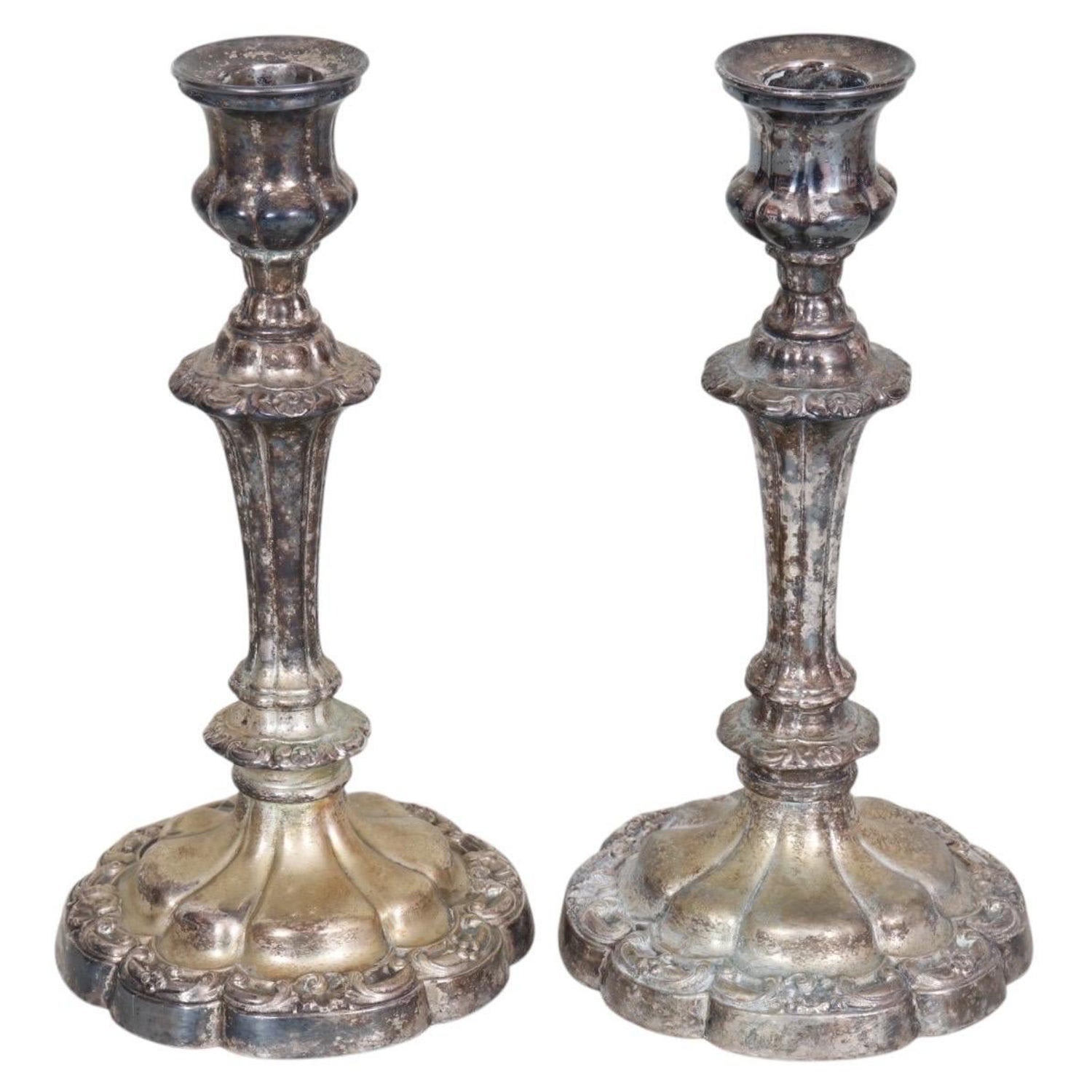 Rare 19th C. Antique Silver Judaica Shabbat Candlesticks Polish Russian, Szekman