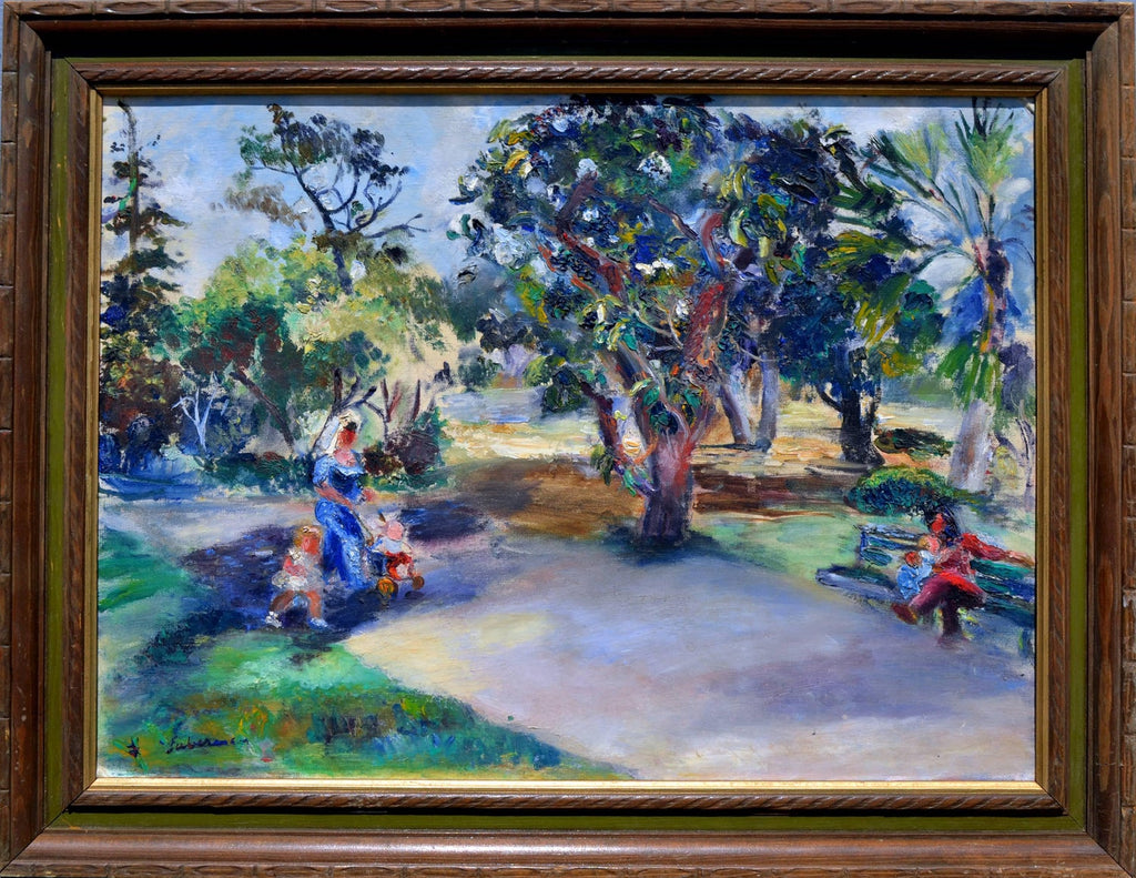 Large Abstract Beach Scene Oil Painting Woman with Children Raoul Middleman