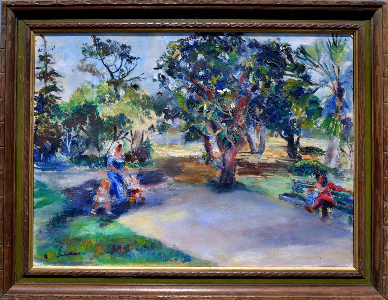 Large Abstract Beach Scene Oil Painting Woman with Children Raoul Middleman