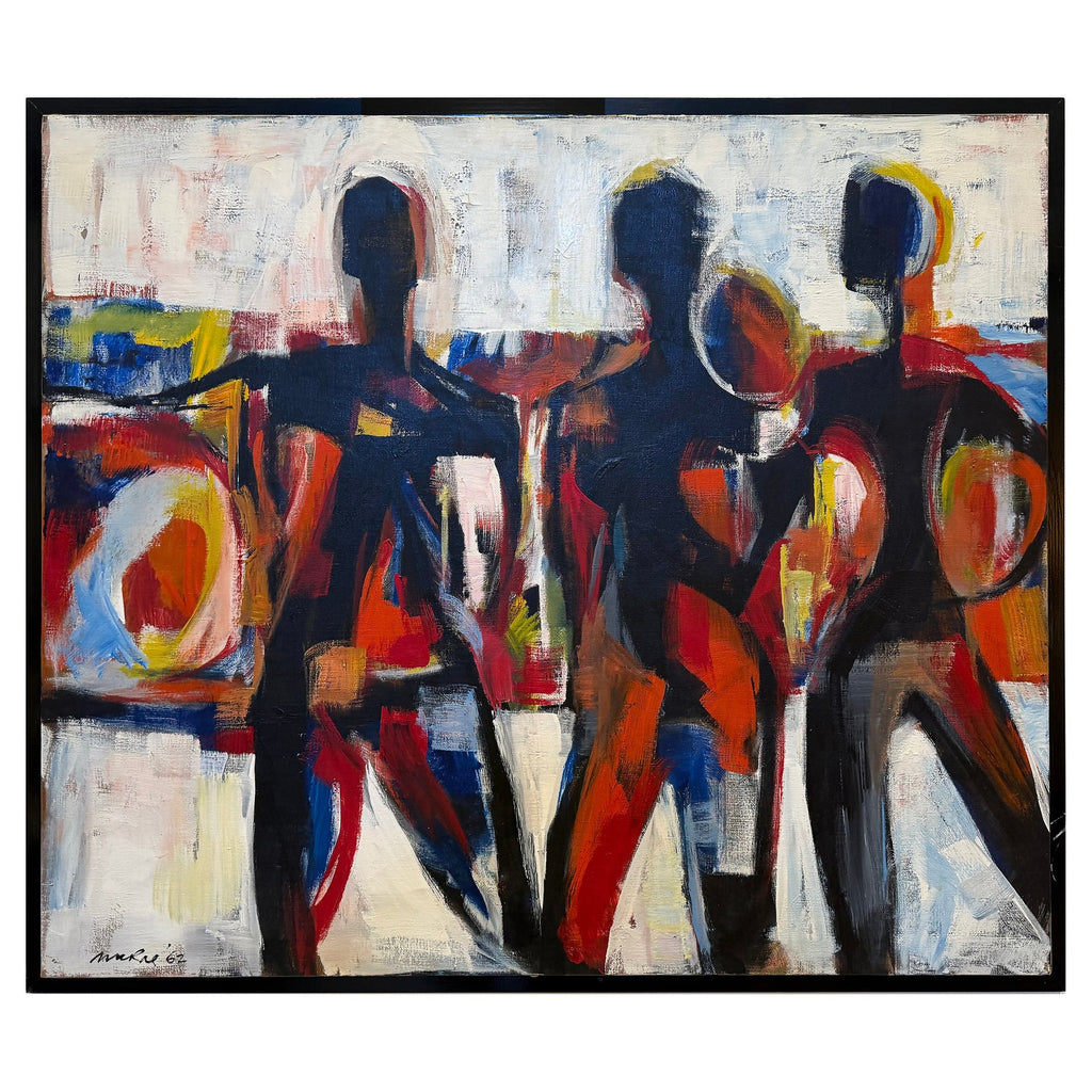 Large Abstract Beach Scene Oil Painting Woman with Children Raoul Middleman