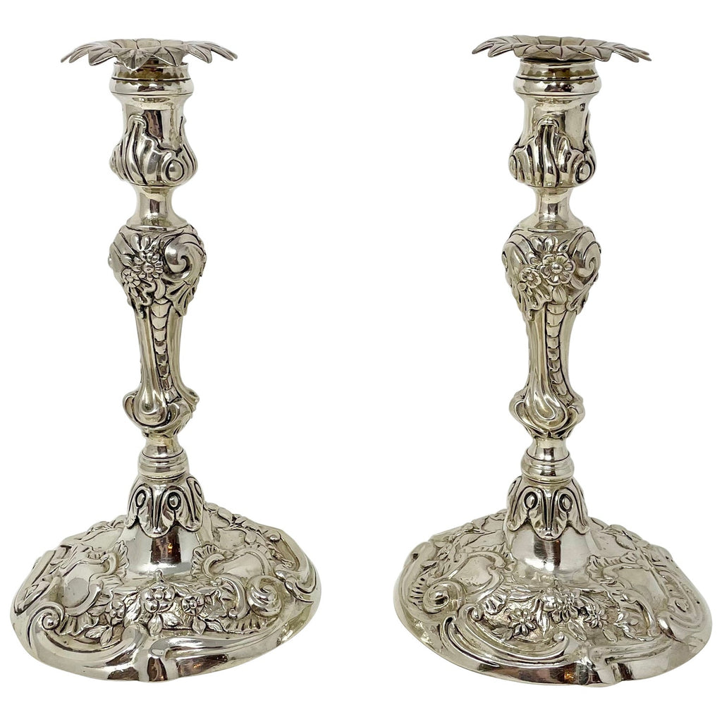 Rare 19th C. Antique Silver Judaica Shabbat Candlesticks Polish Russian, Szekman