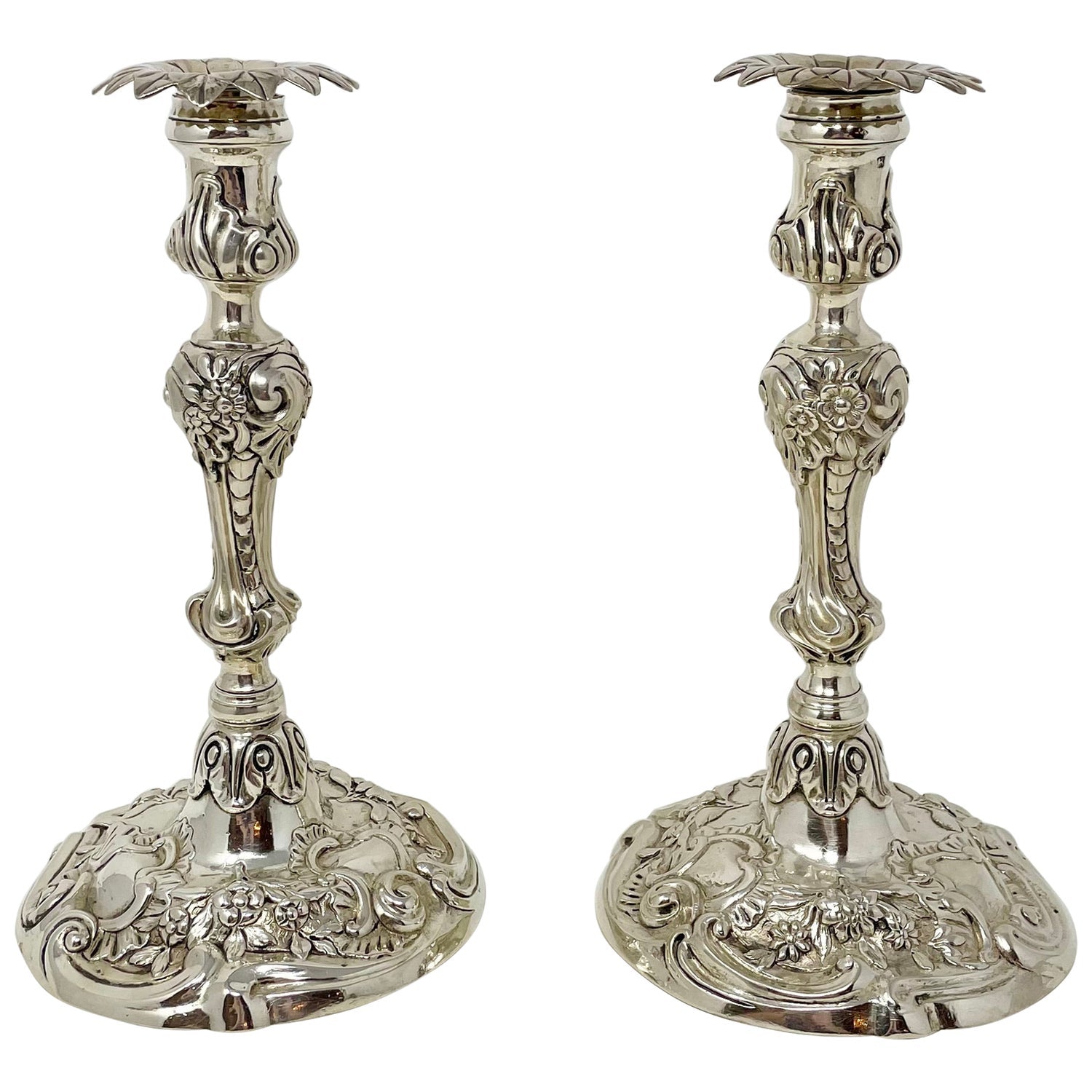Rare 19th C. Antique Silver Judaica Shabbat Candlesticks Polish Russian, Szekman