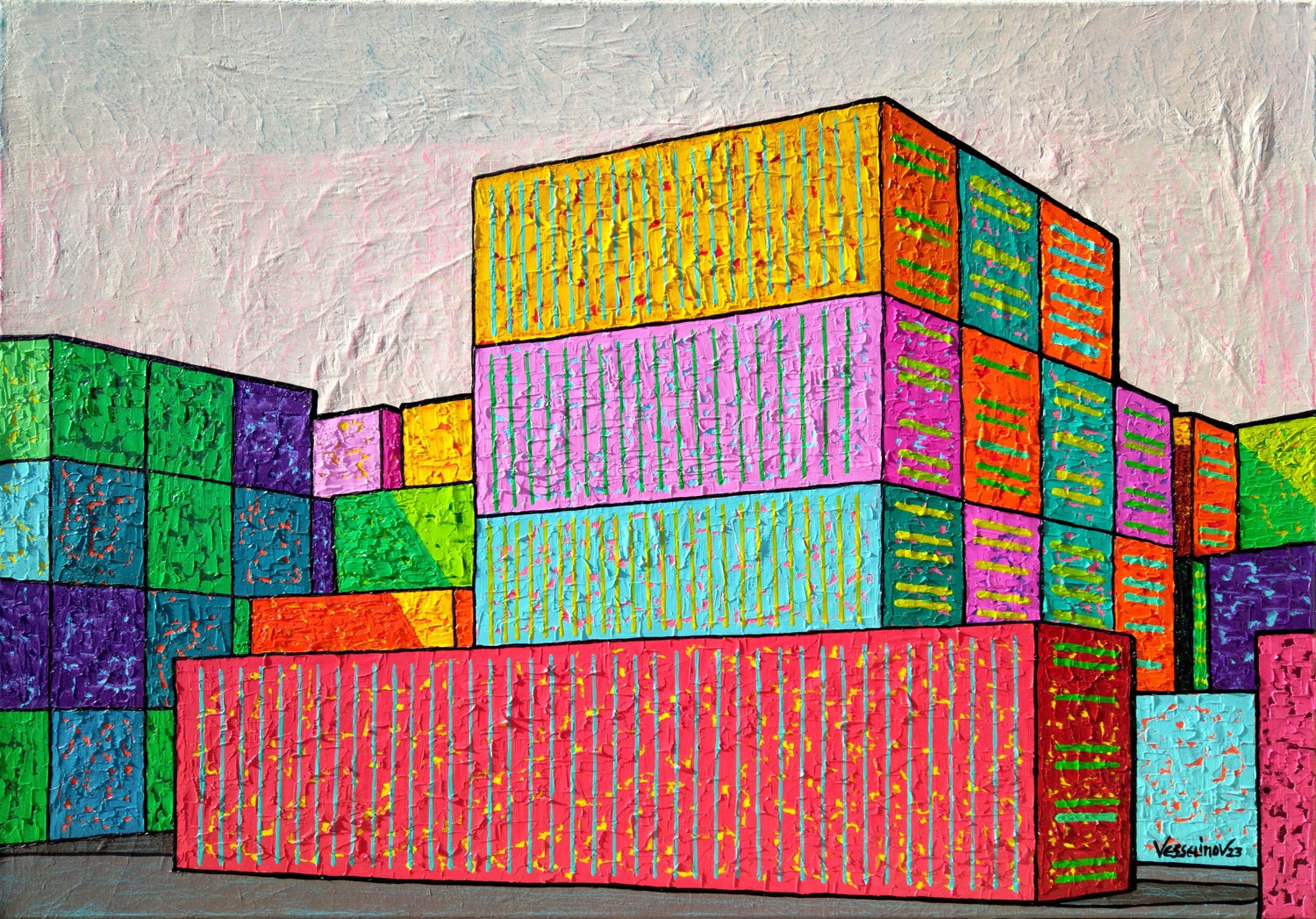 Bold Graphic Illustration Pop Art Image of Large Truck, Orignal Alkyd Painting