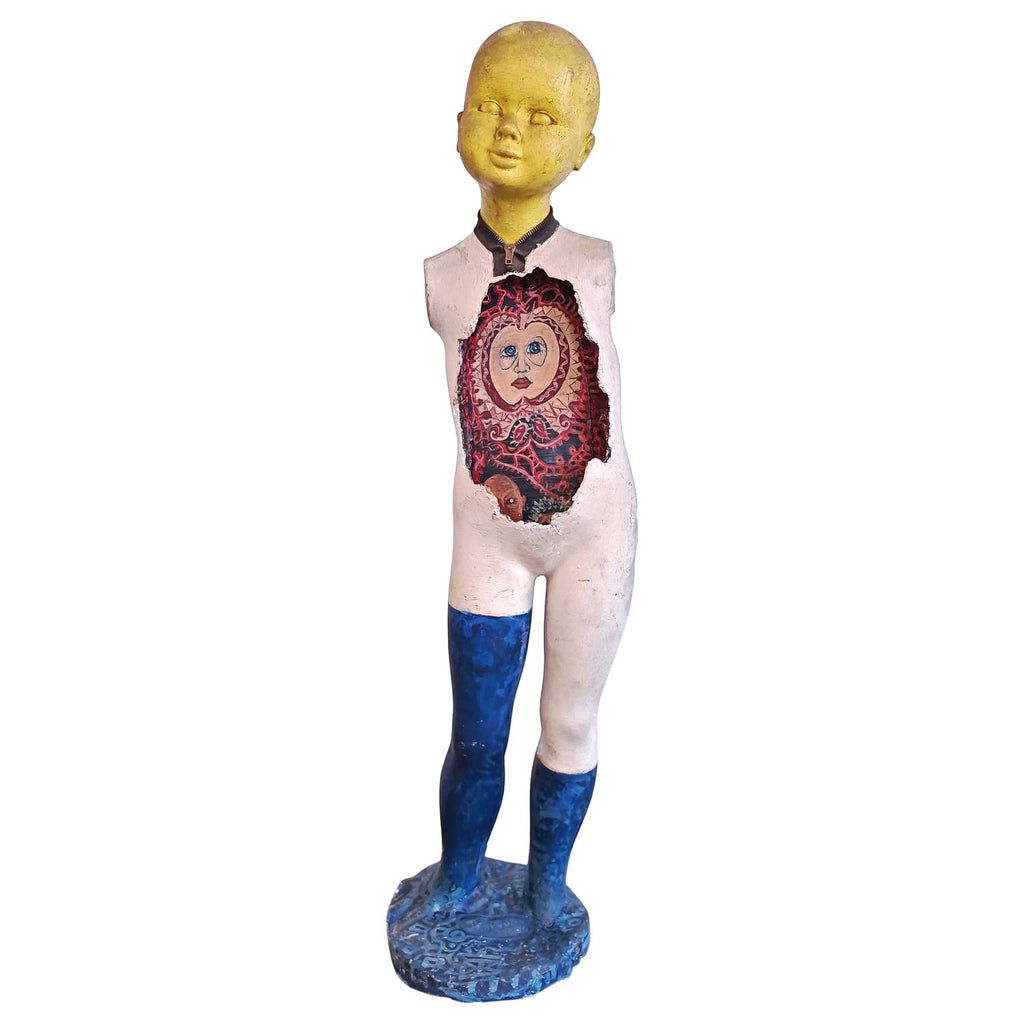 Large 3D Sculpture with Hand Painting Construction Mimi Gross Wood Assemblage