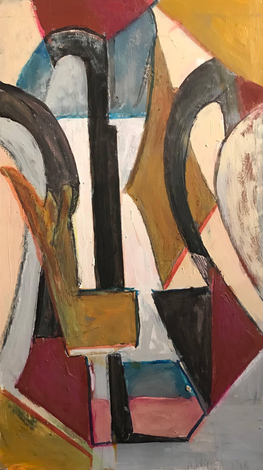 "Two for Francis" Mixed Media Figural Abstract Oil Painting