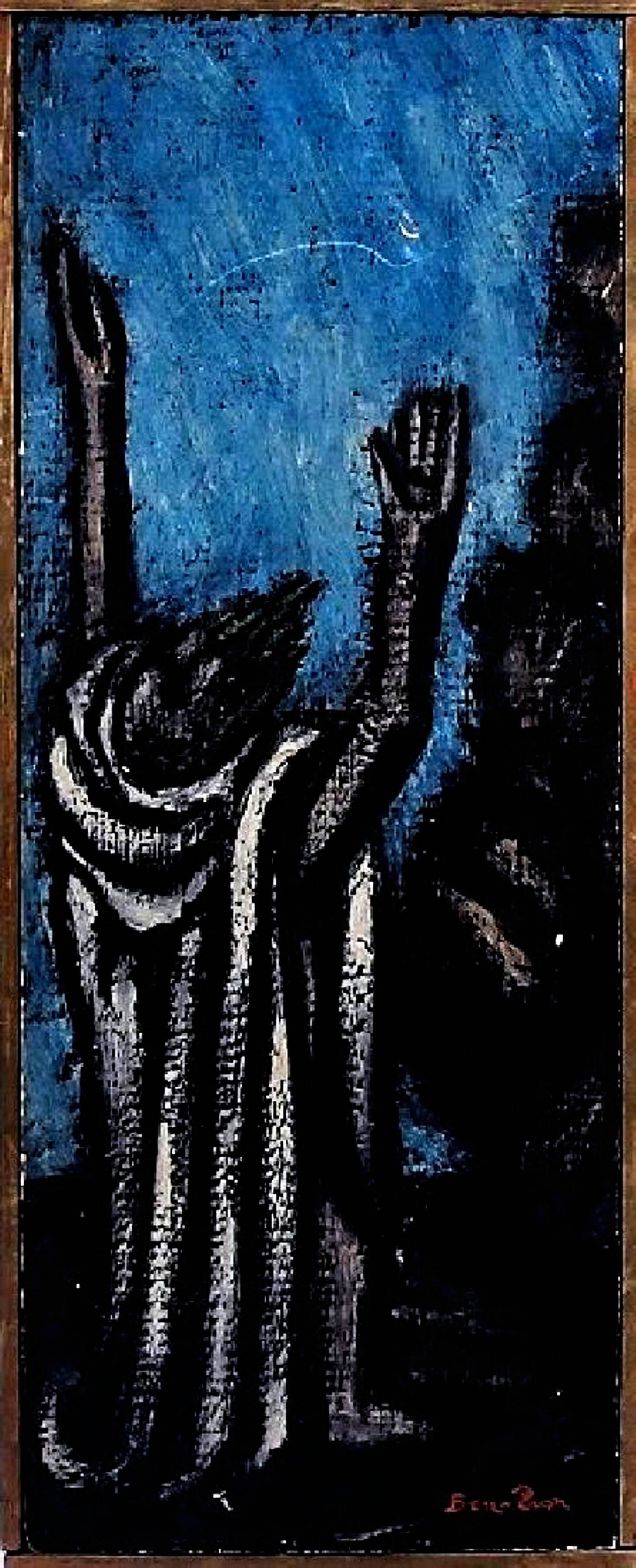 The Prophet, Modernist Judaica Oil Painting Biblical Jewish Rabbi at Prayer