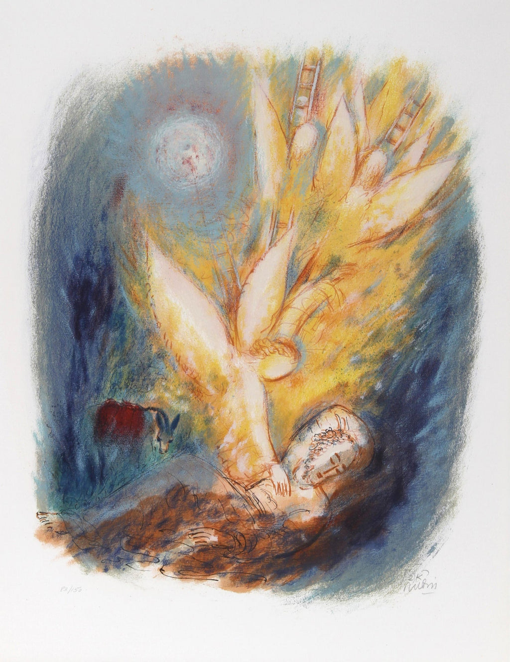 Large Surrealist Baruch Nachshon Kabbalah Art Judaica Lithograph Israeli Art