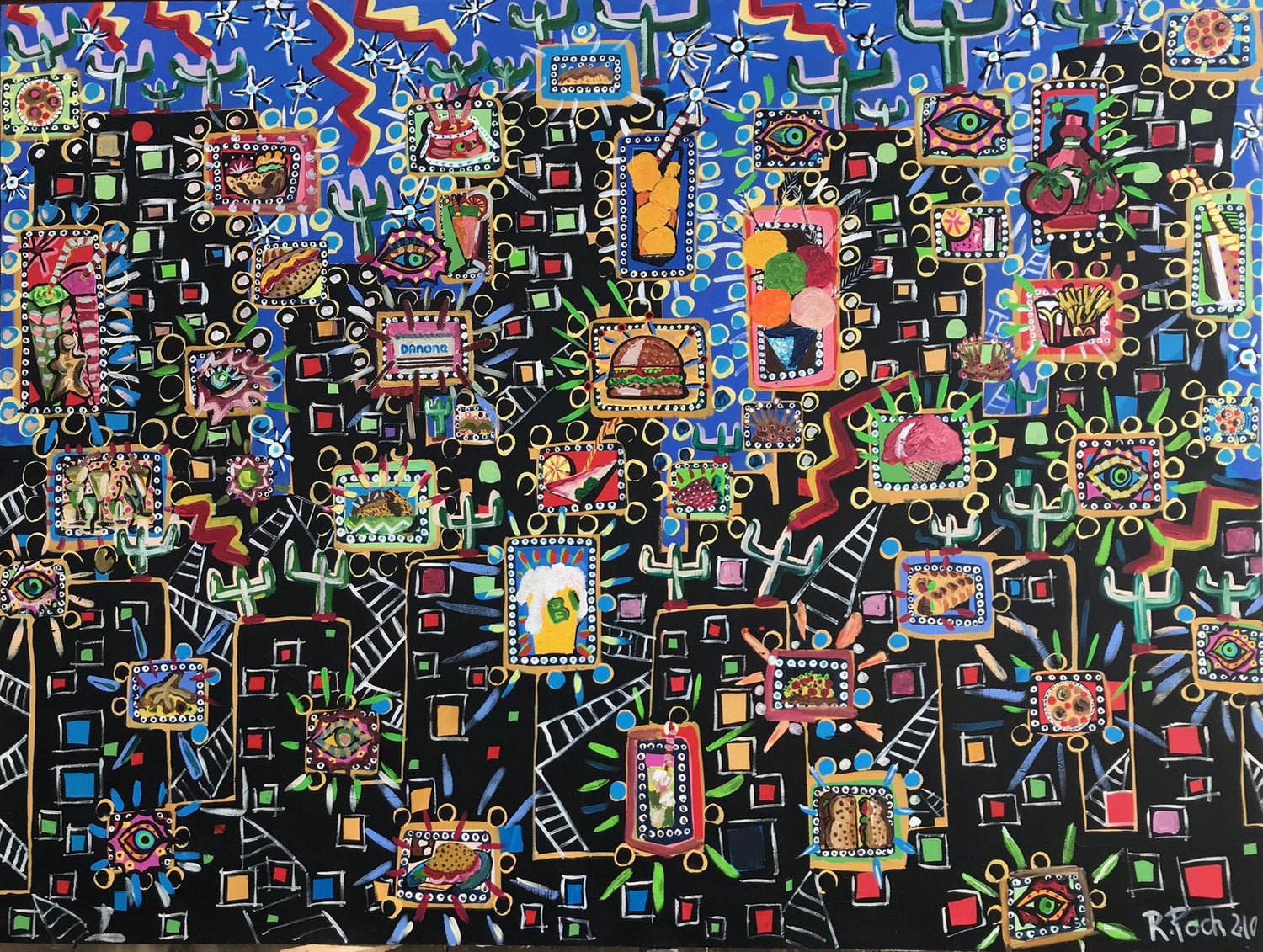 1985 Graffiti Artist TV Painting Bold Colorful New Wave NYC Panama Tabo Toral
