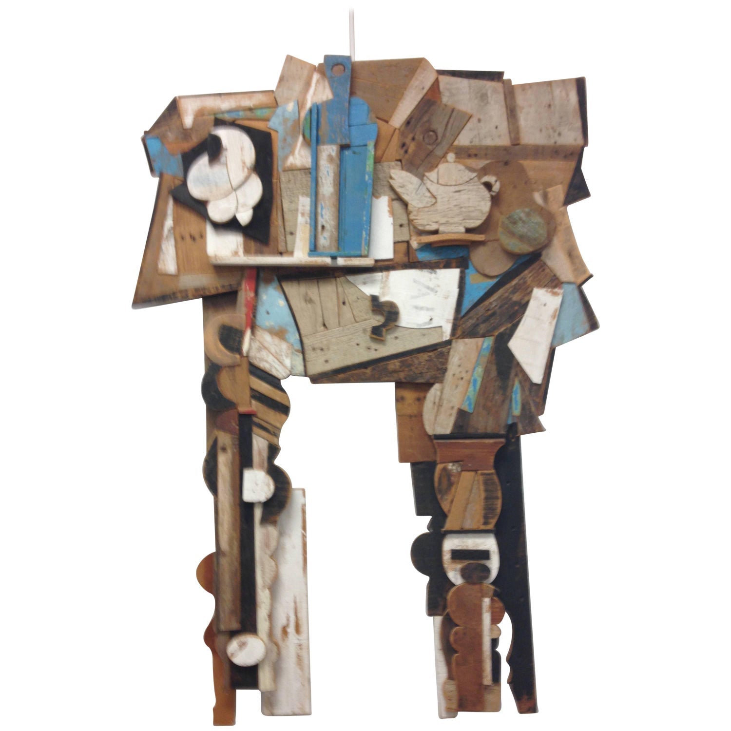 1970's Large Italian Pop Art Mario Ceroli Arte Povera Sculpture Collage in Wood