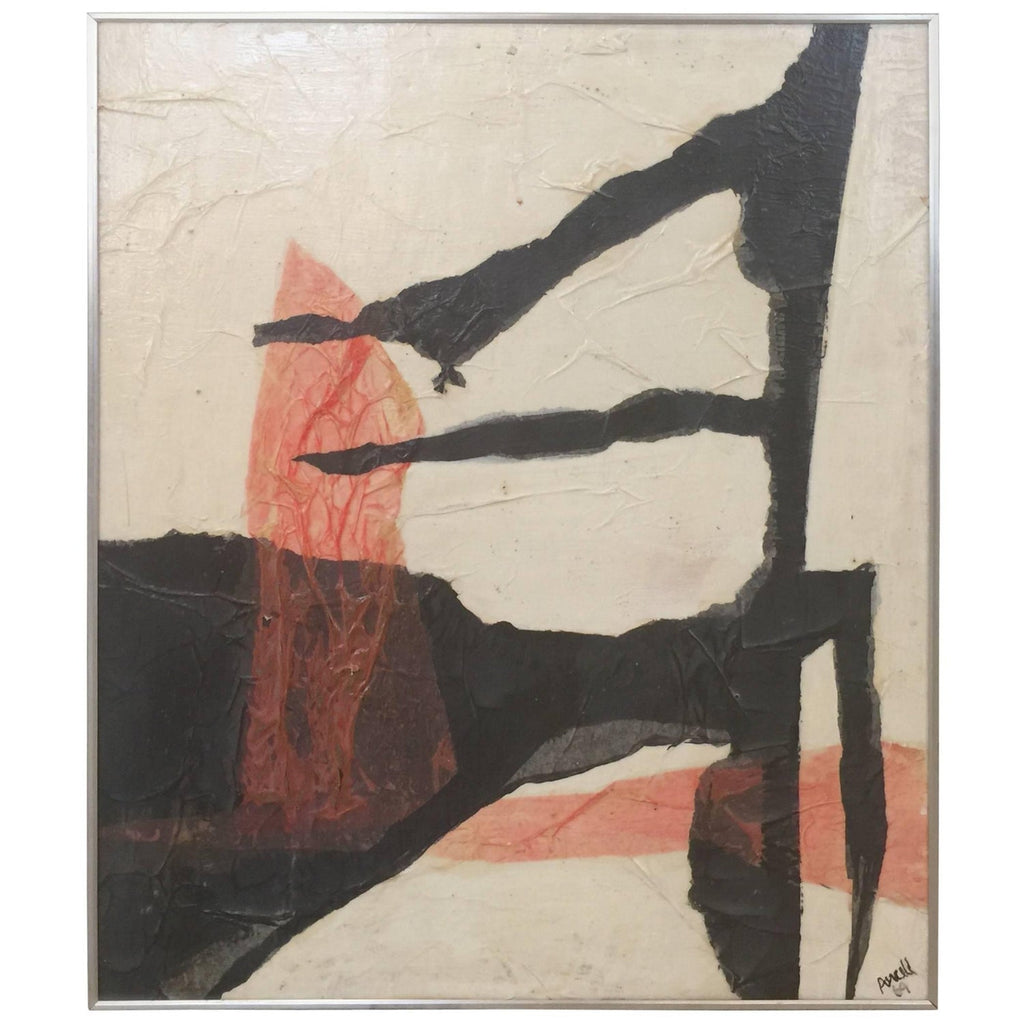 1970 Mod Surrealist Painting Collage David Hare Abstract Landscape Summer Land