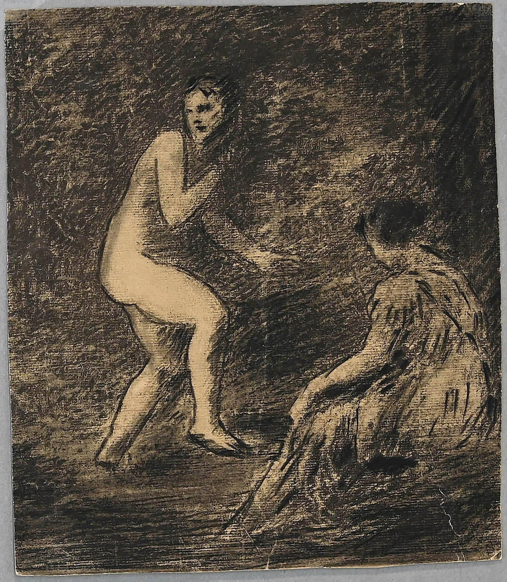 Figures in the Forest, Rare Drawing, Israeli Modernist master Itzhak Danzinger