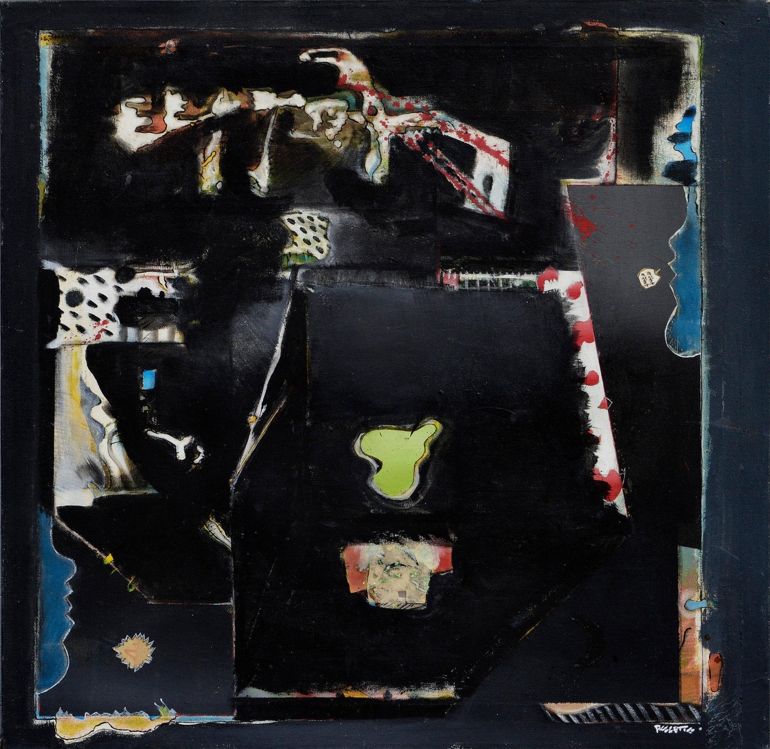 Minimalist  Black Oil Painting, Collage, Mixed Media on Canvas Kevin Larmon