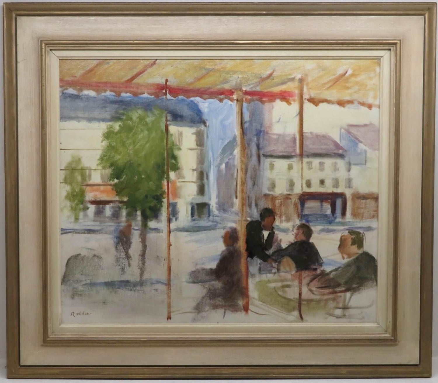 Modernist Oil Painting George Schwacha Brooklyn Street Scene Fruit Market WPA