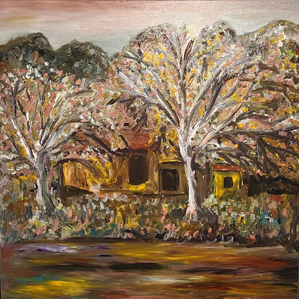 Israeli Modernist Oil Canvas Architecture Painting Dan Kedar, Bezalel Artist