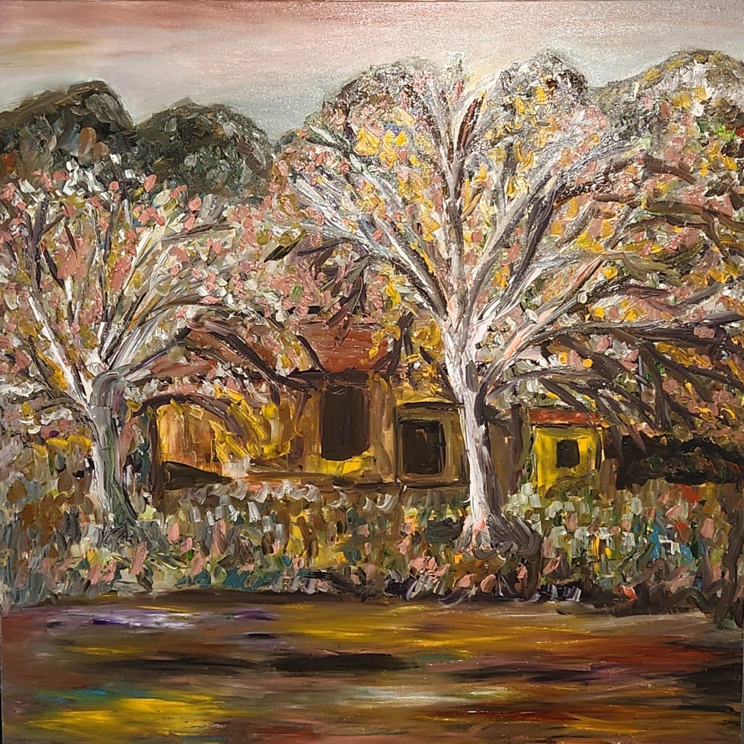 Israeli Modernist Oil Canvas Architecture Painting Dan Kedar, Bezalel Artist