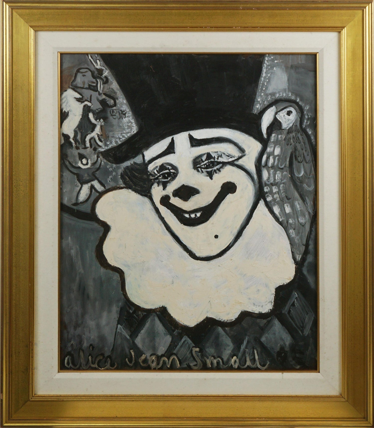 British Sad Clown Boy Oil Painting on Canvas Barry Leighton Jones Circus Scene