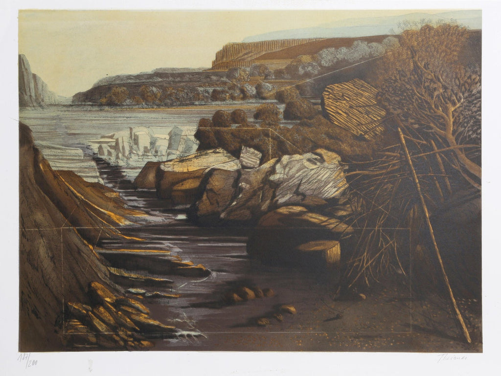 Large American Modern Stonehenge Landscape Aquatint Etching Philip Pearlstein