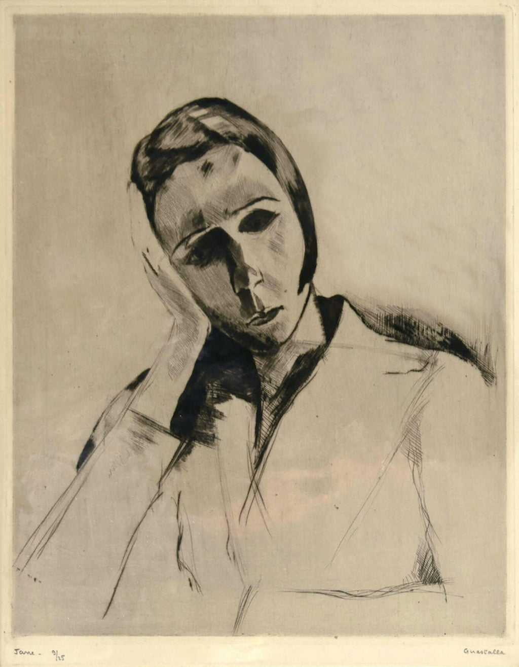 Pulitzer Prize Winner Norman Mailer Portrait Etching Line Drawing