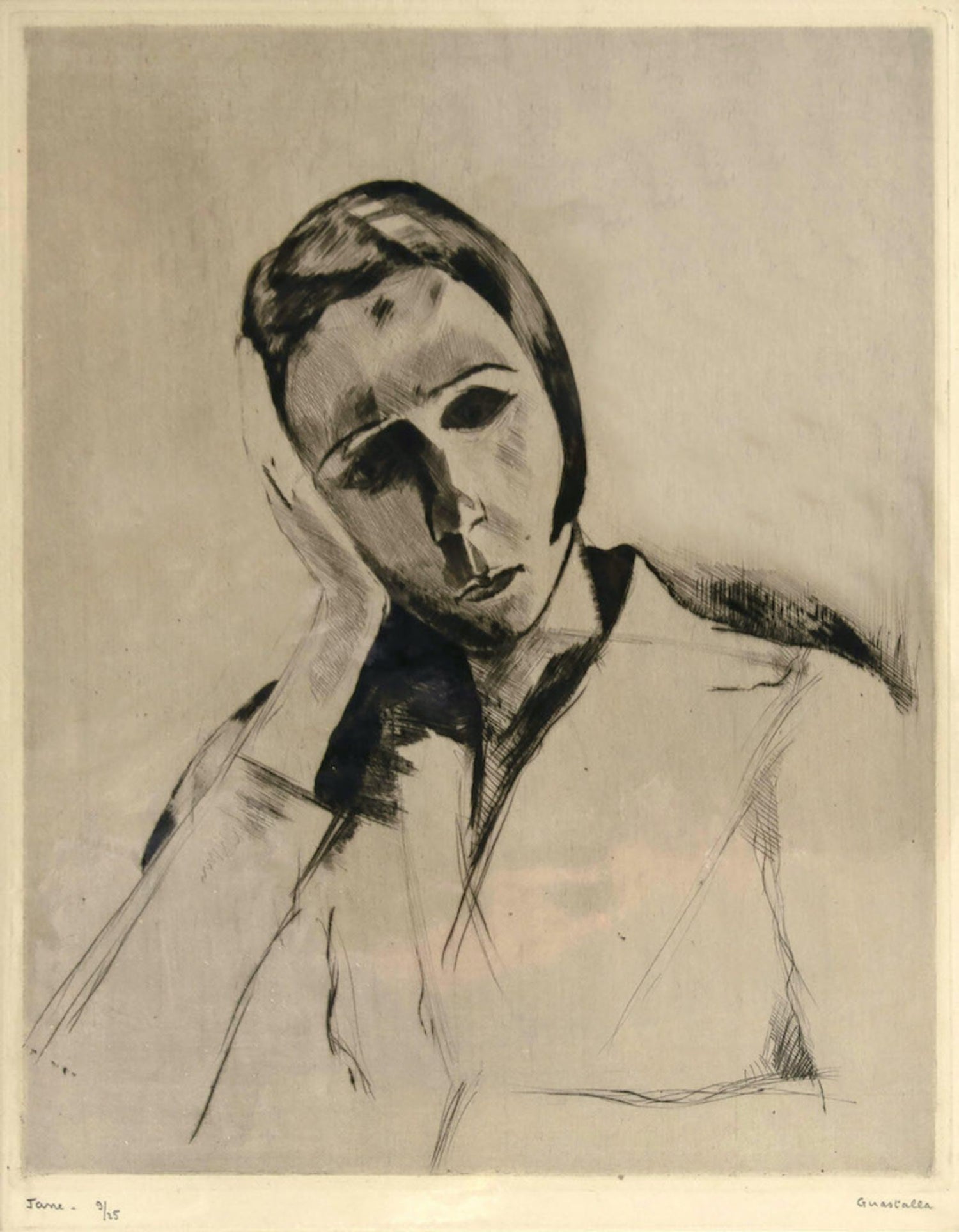 Pulitzer Prize Winner Norman Mailer Portrait Etching Line Drawing