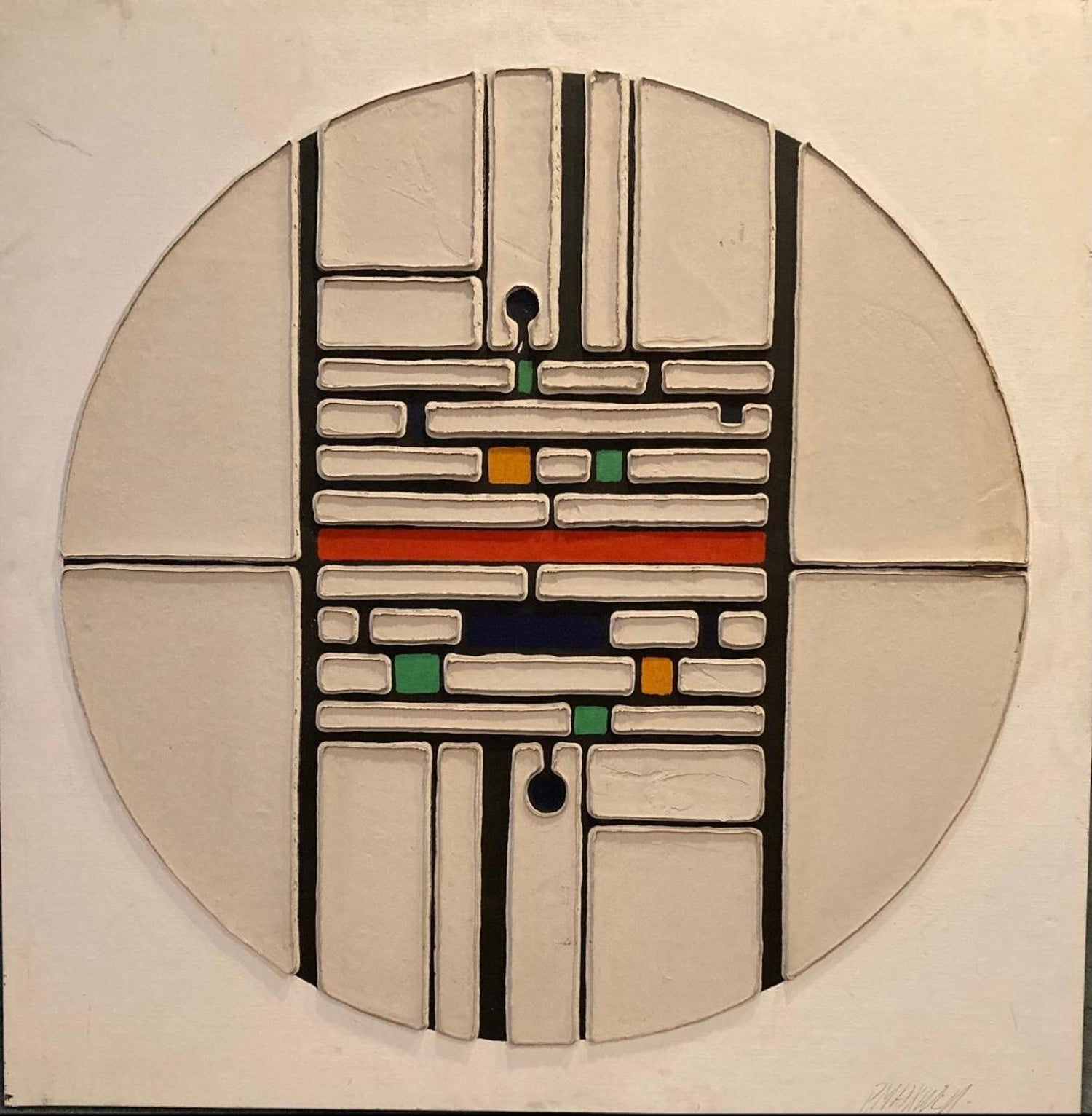 Large Modern Abstract Cast Stencil Painting Paul Maxwell Mod Constructivist Neon
