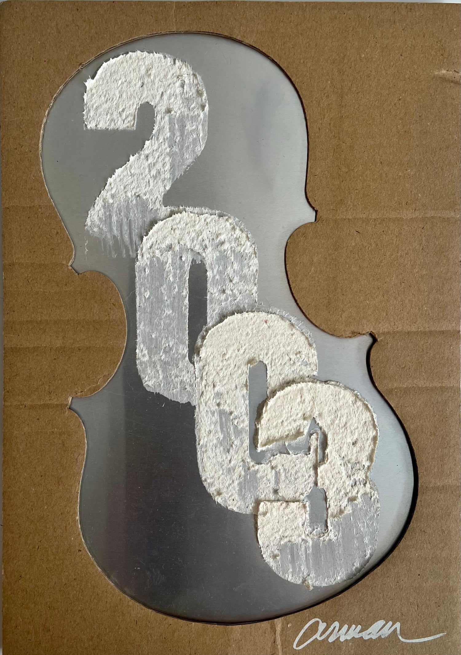 Violin Concerto Hand Signed Mixed media Arman Assemblage Collage New Years Card