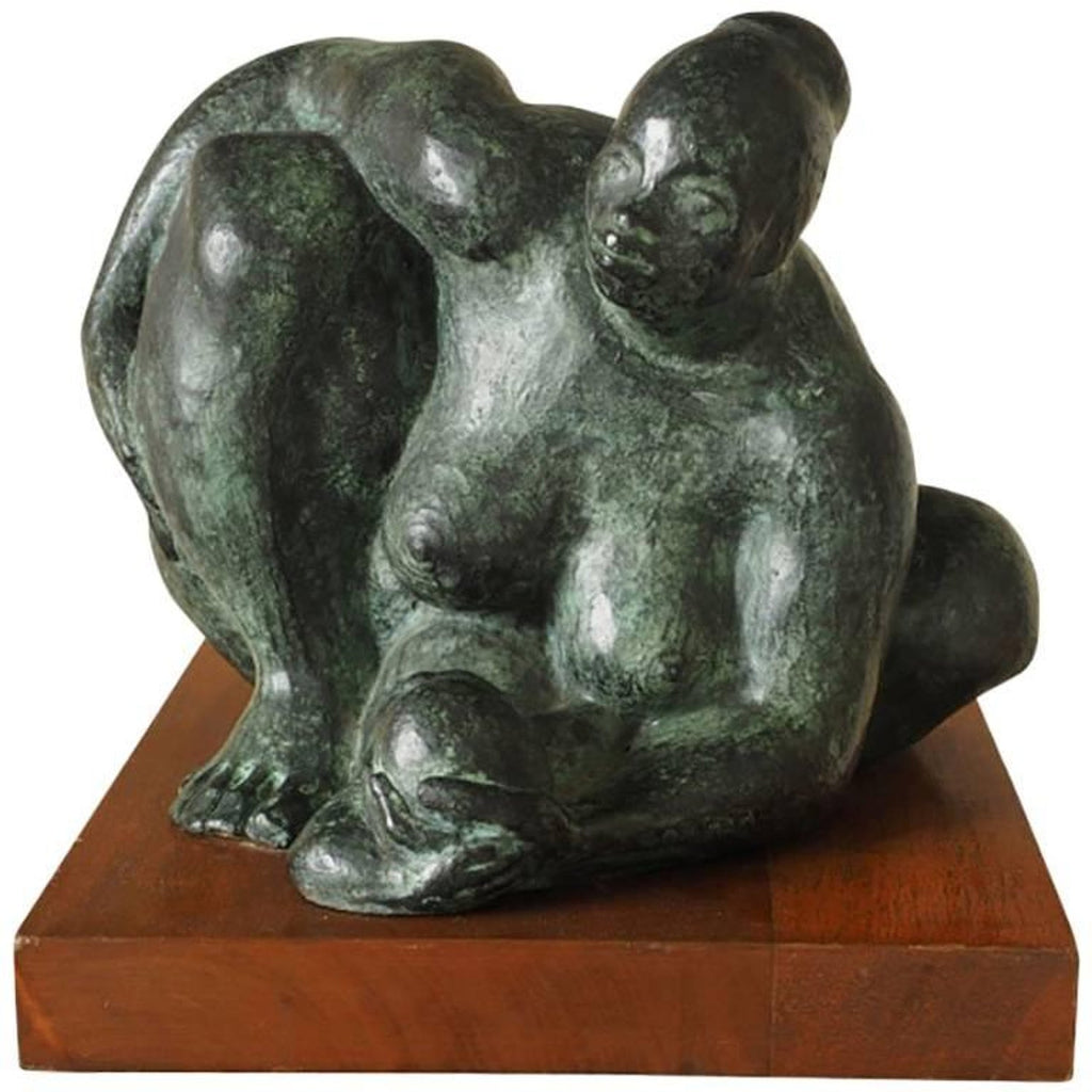 Modernist Israeli Bronze Sculpture Abstract Mother & Child Zvi Yehuda Aldouby