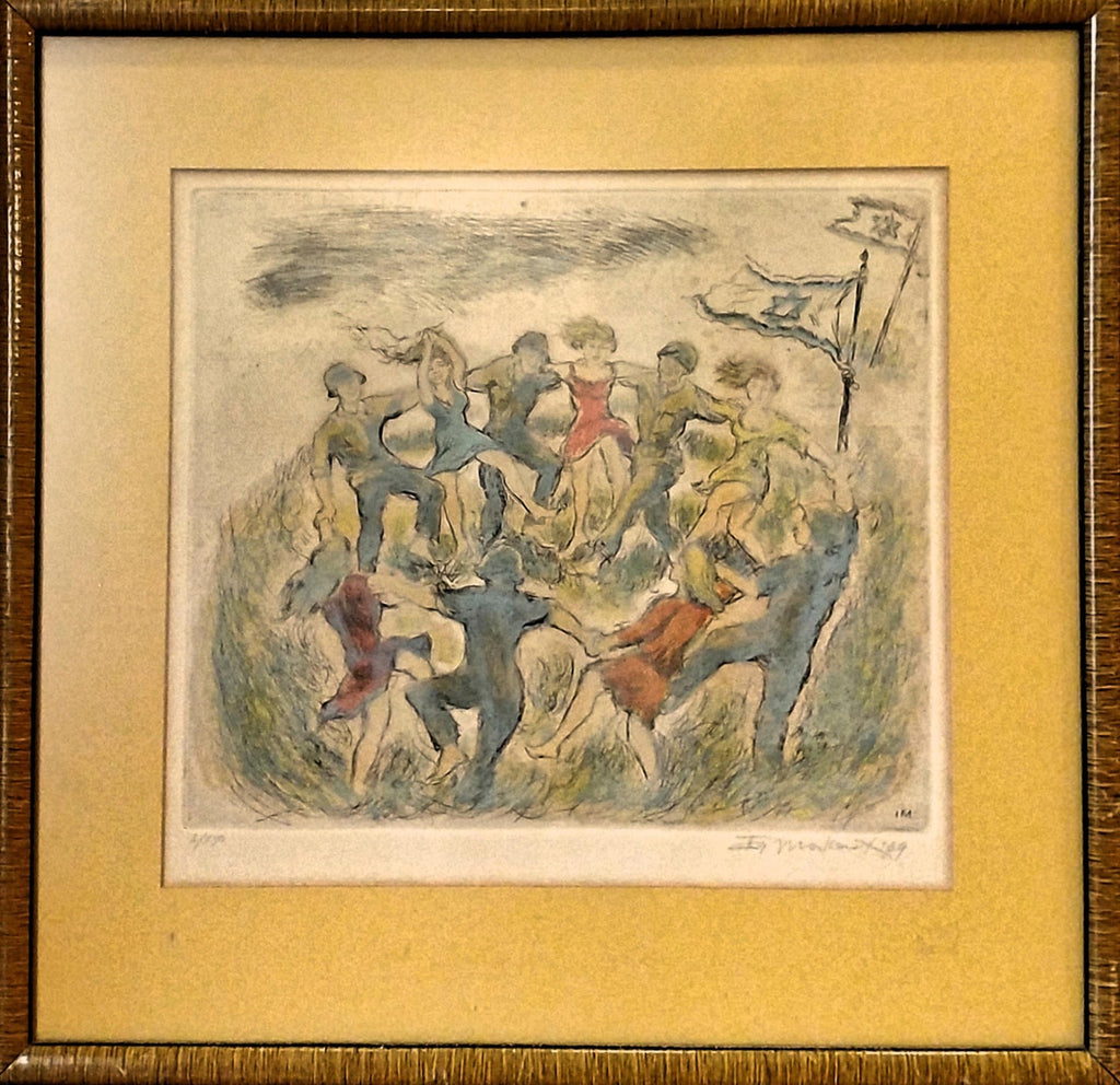 Original Judaica Woodcut Print  'Joyous Songs' Dancing Jewish Couple