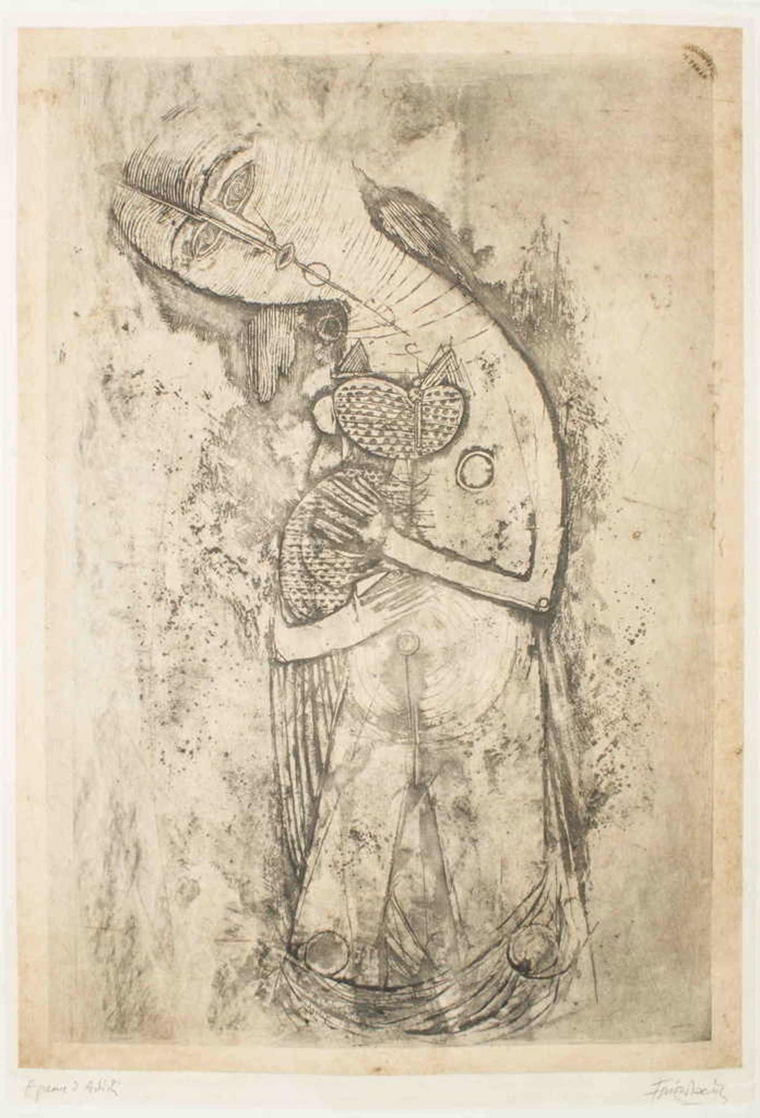"Water He Asked Milk She Gave Him" Etching Israeli Judaica Bezalel School Woman