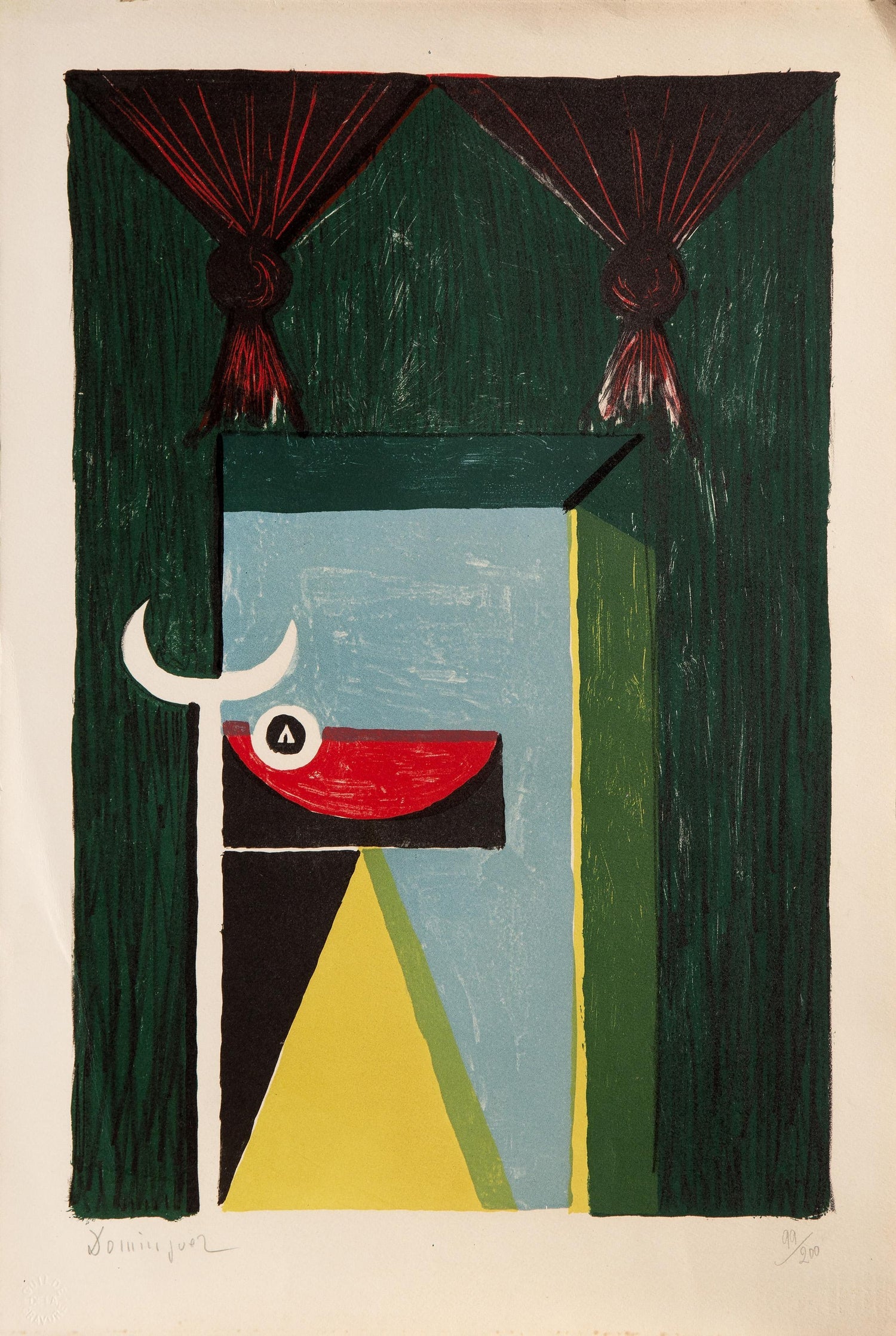 Large Venezuelan Modernist Lithograph "The Balcony #3" Color Print
