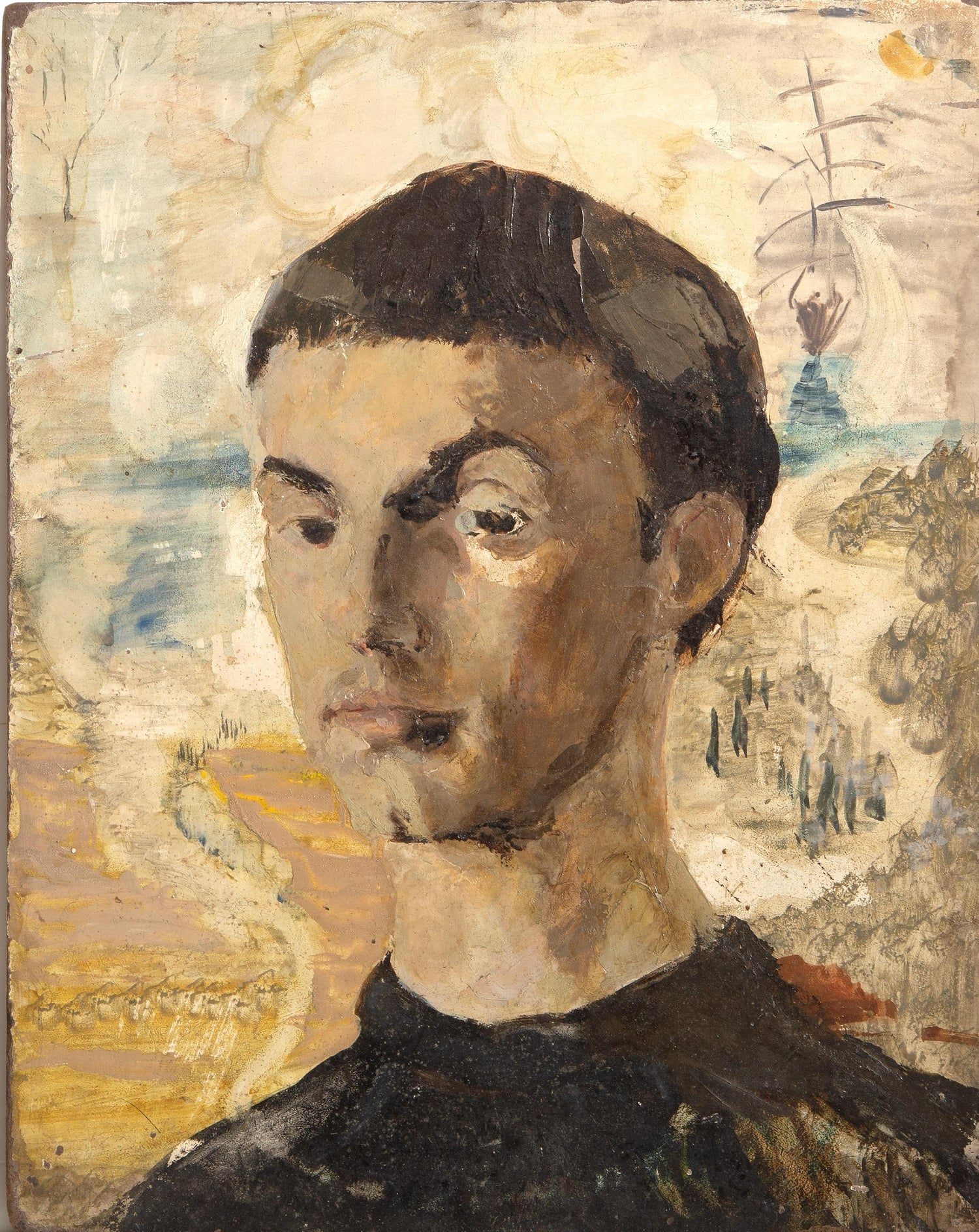 Modernist Surrealist French Expressionist Oil Painting Moody Boy Pierre Henry