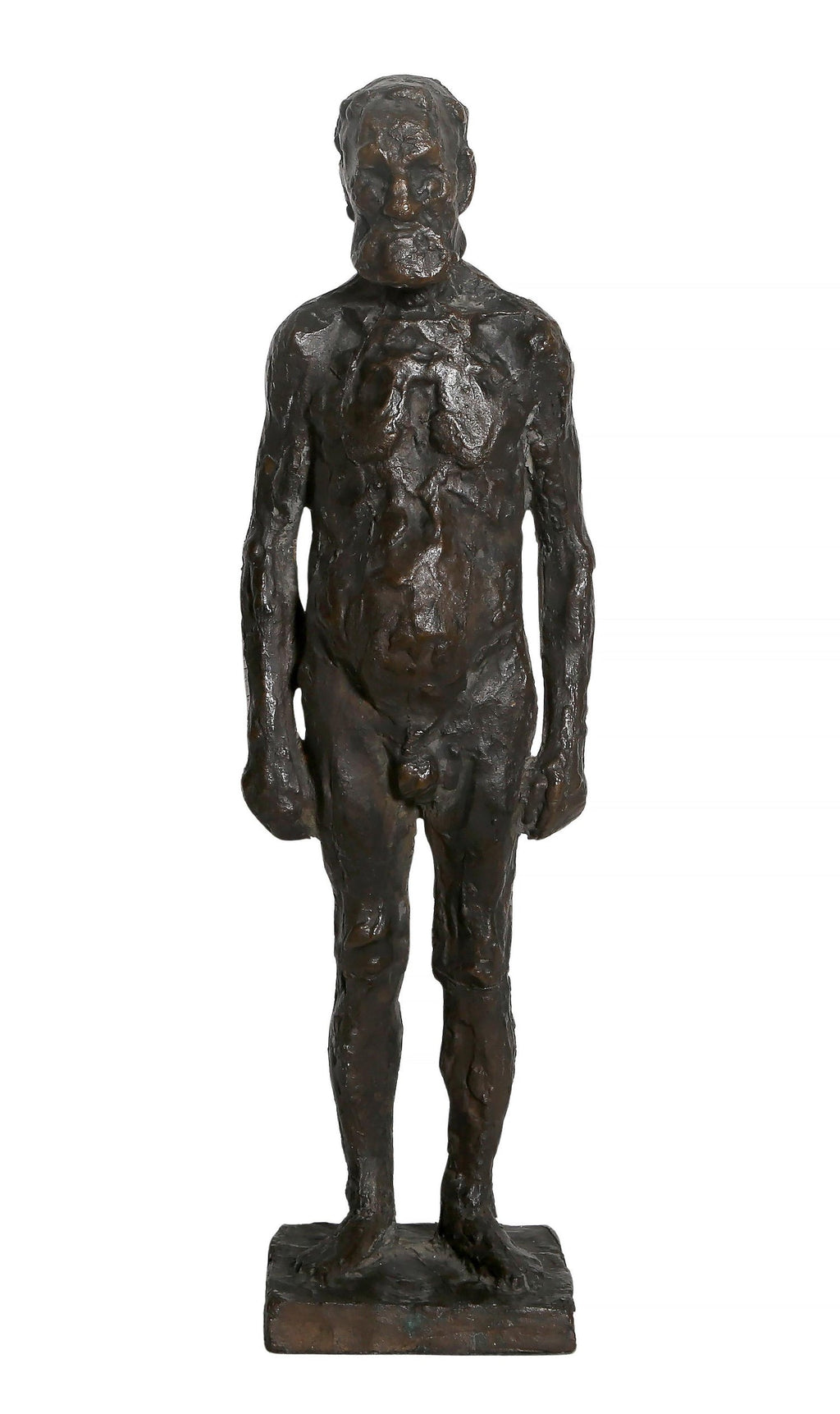Polish Modernist Man Walking Dog Bronze Expressionist Art Sculpture