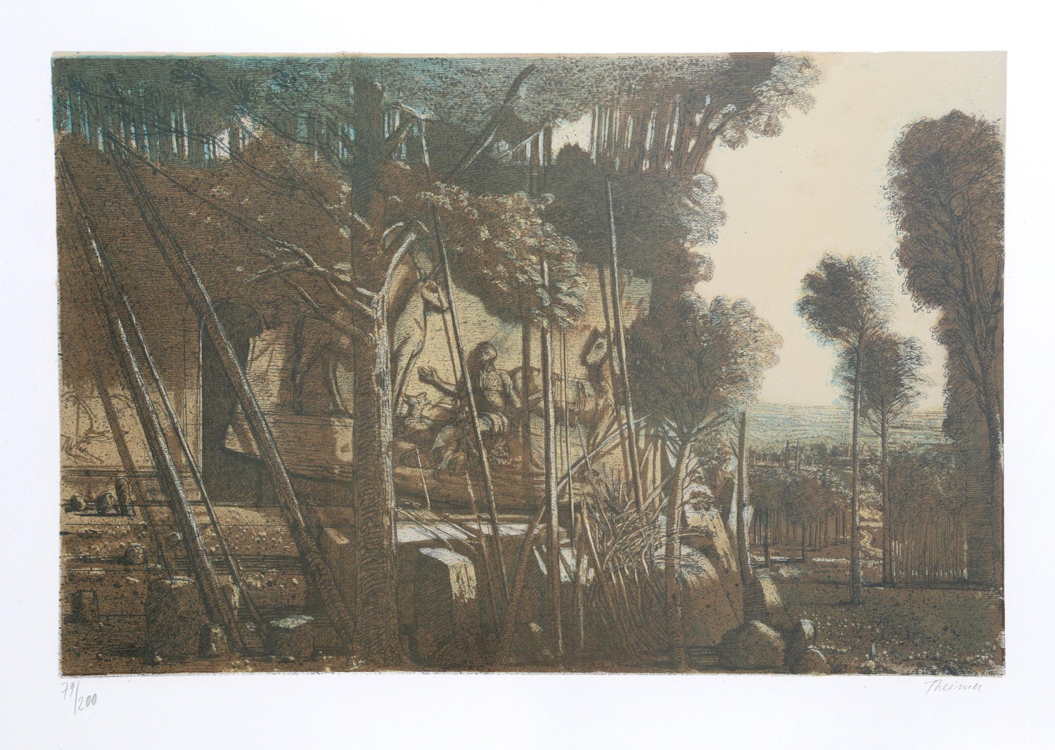 Large American Modern Stonehenge Landscape Aquatint Etching Philip Pearlstein
