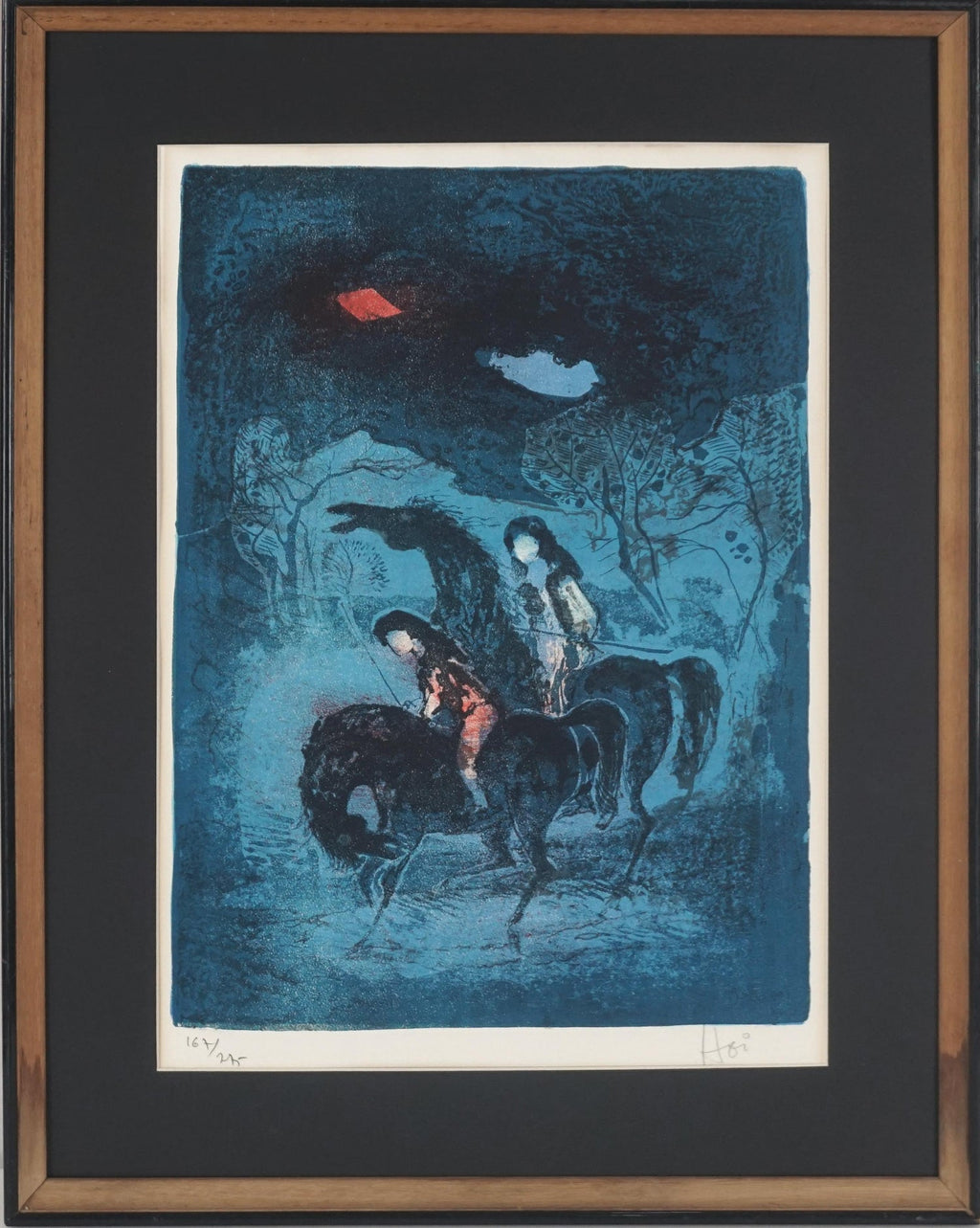 1916 German Expressionism Figurative Lithograph Man Two Horses Paul Kleinschmidt