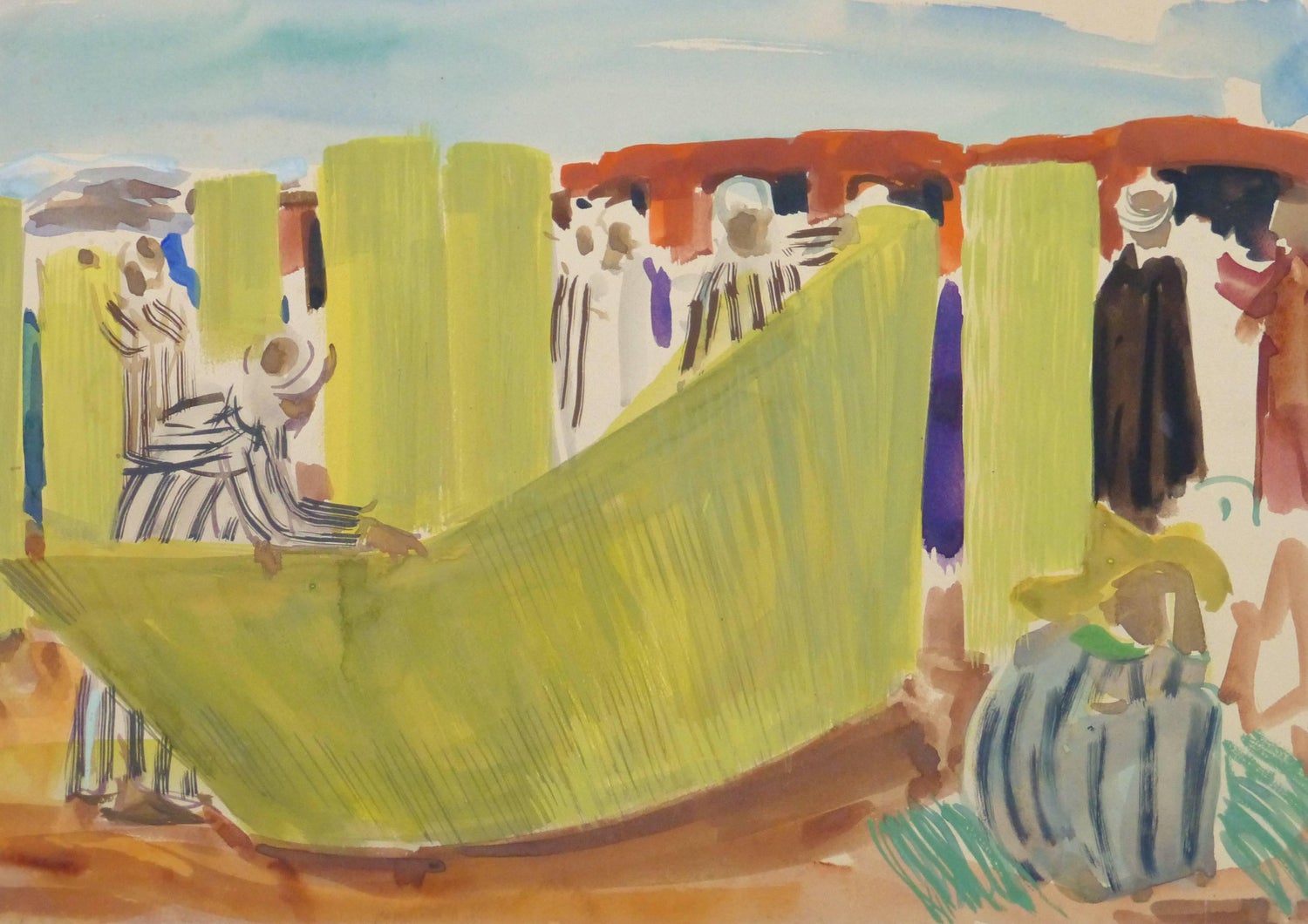 Djibouti, African Landscape Original Israeli Watercolor Cityscape Painting
