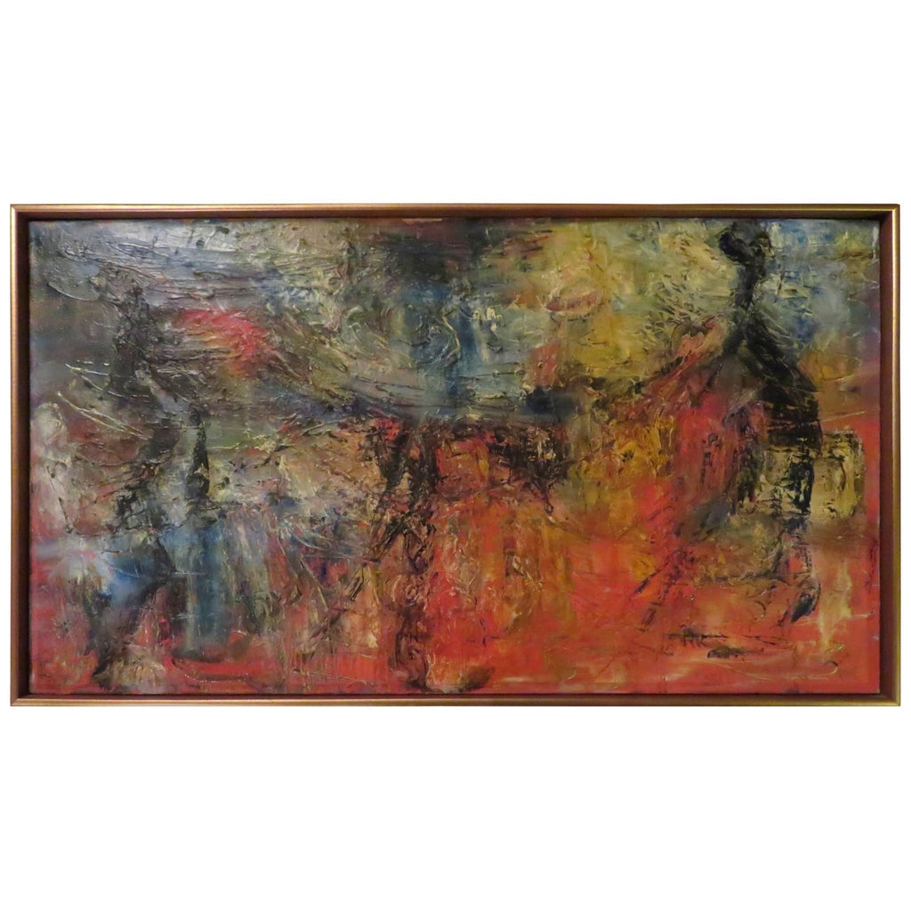 Abstract Expressionist "Fire Dance" Oil Painting Israeli Artist