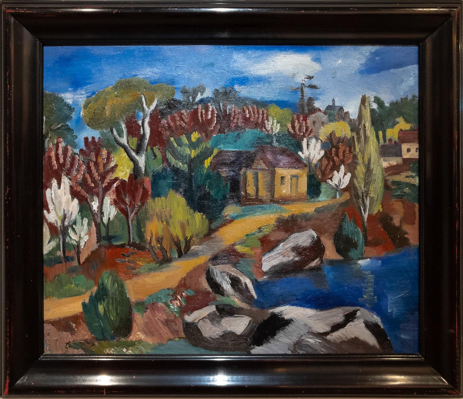 LAKEWOOD N.J., 1936 Modernist Oil Painting, Judaica