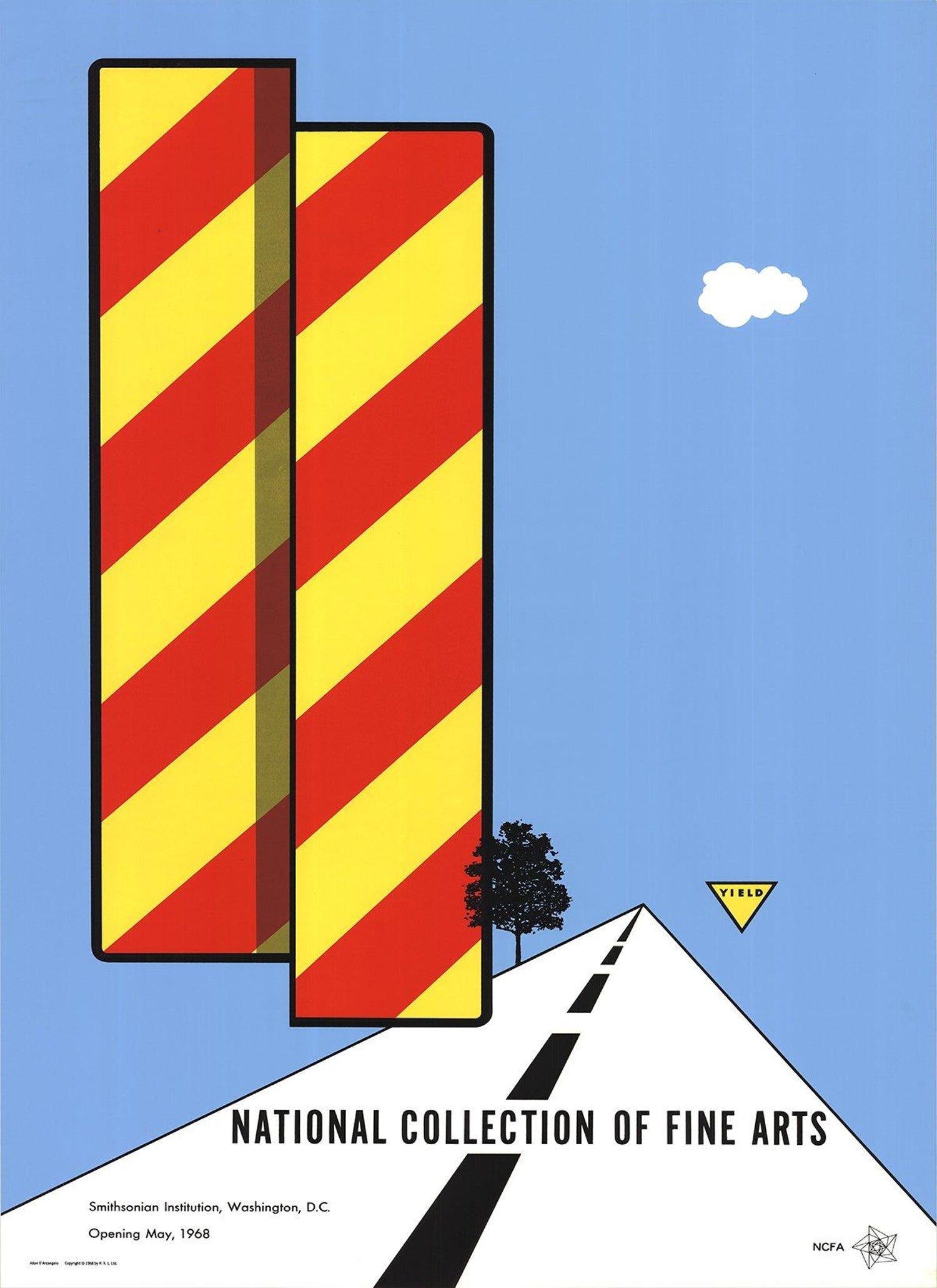 Rare Original 1967 Minimalist Mod Pop Art Allan D'Arcangelo Unique Ink Drawing