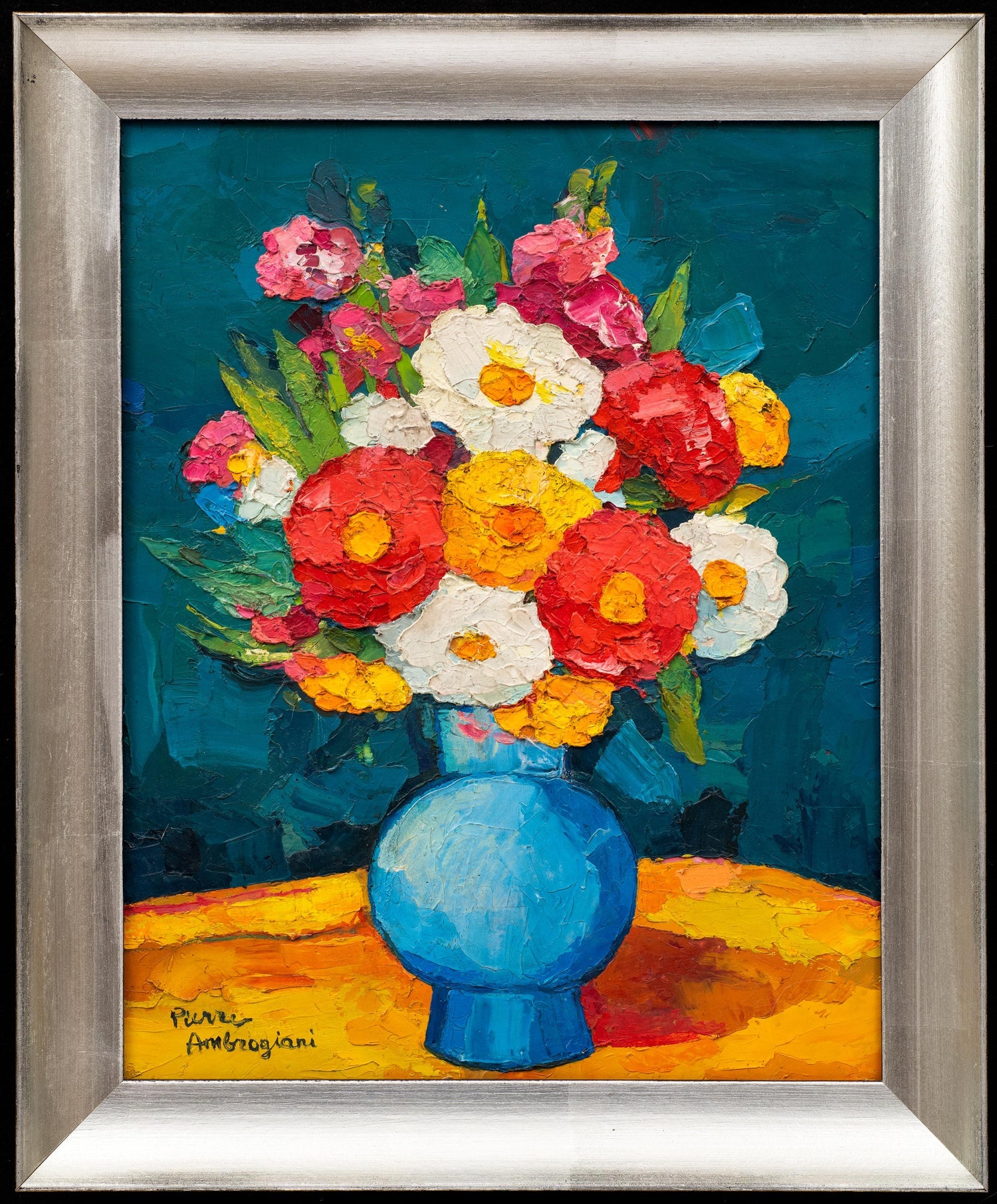 Charles Levier Modernist Artist Vase of Flowers in Bloom Window Paris Modernism