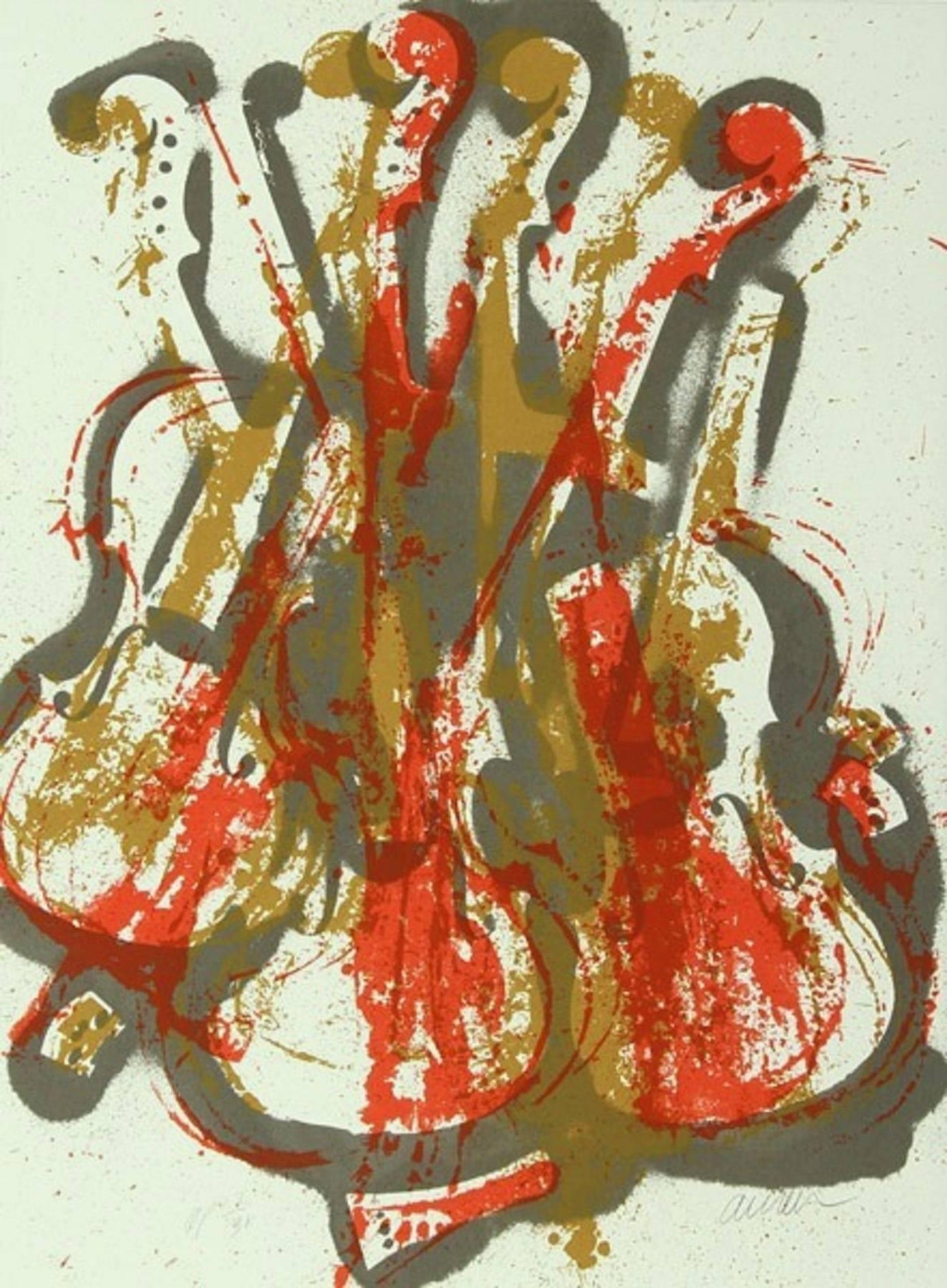 Violin Concerto Hand Signed Mixed media Arman Assemblage Collage New Years Card