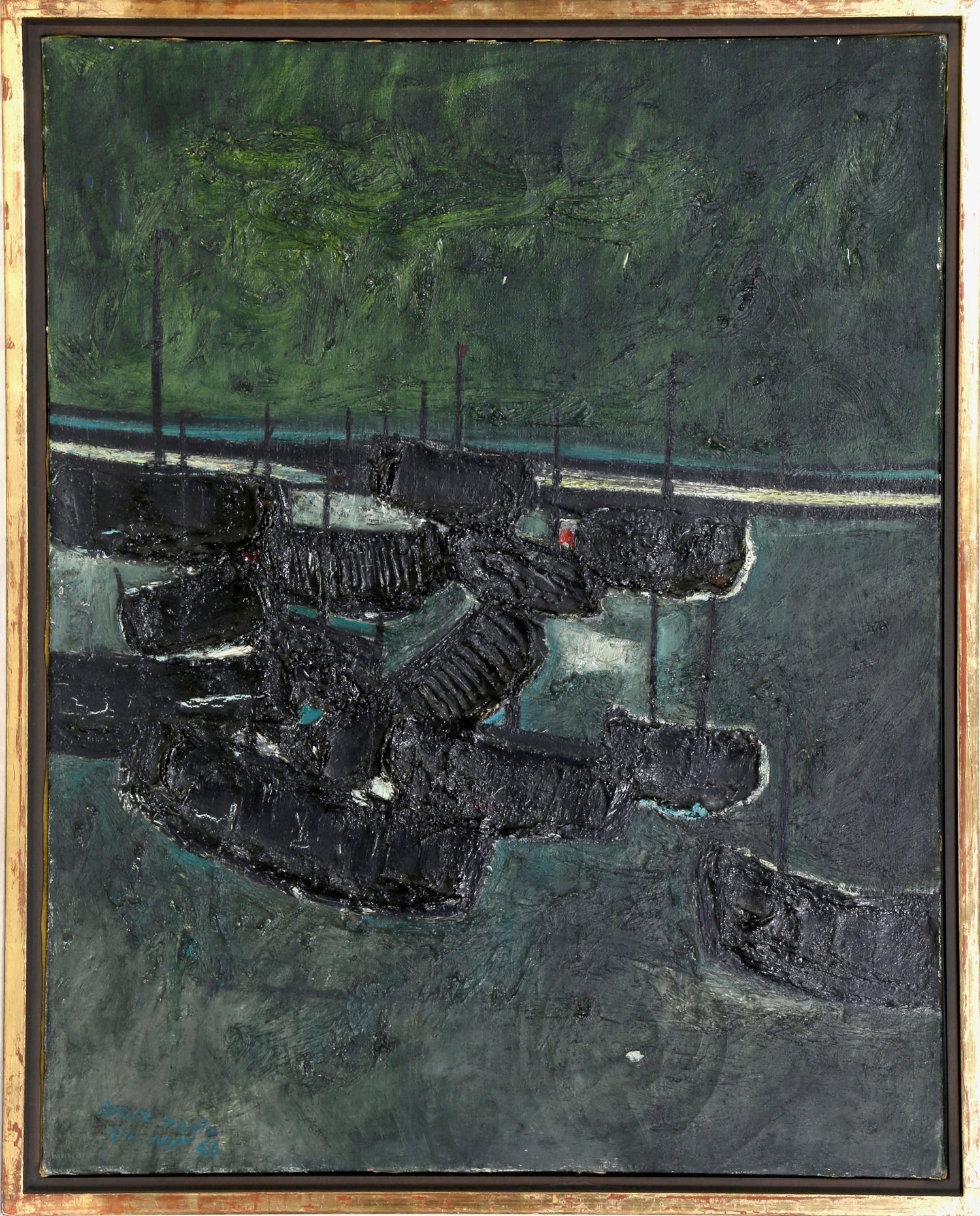 Modernist Oil Painting Abstract Dock with Boat Judith Shahn