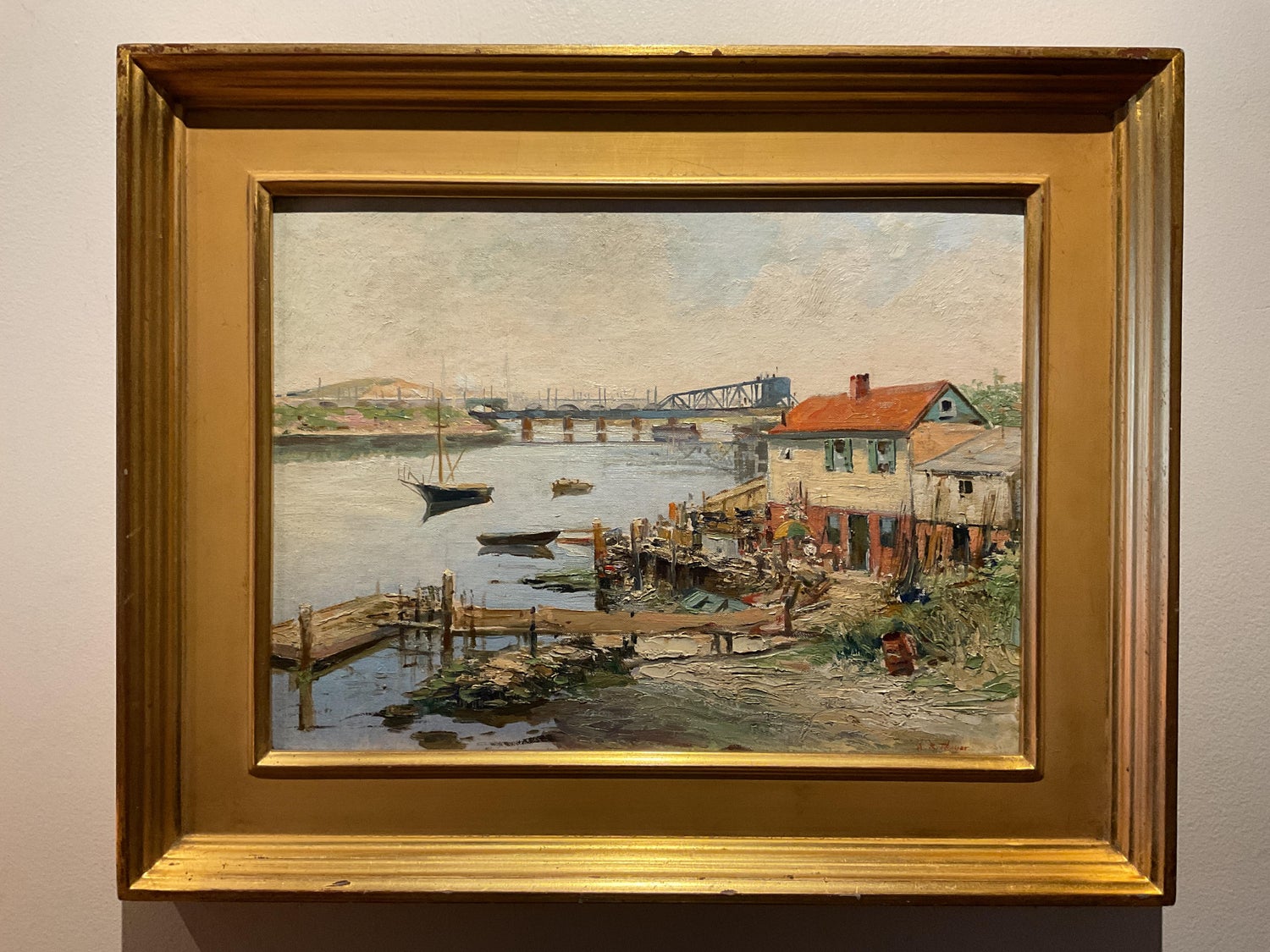 WPA Period "Coastal Village" American Modernist Realism Oil Painting Lev Landau