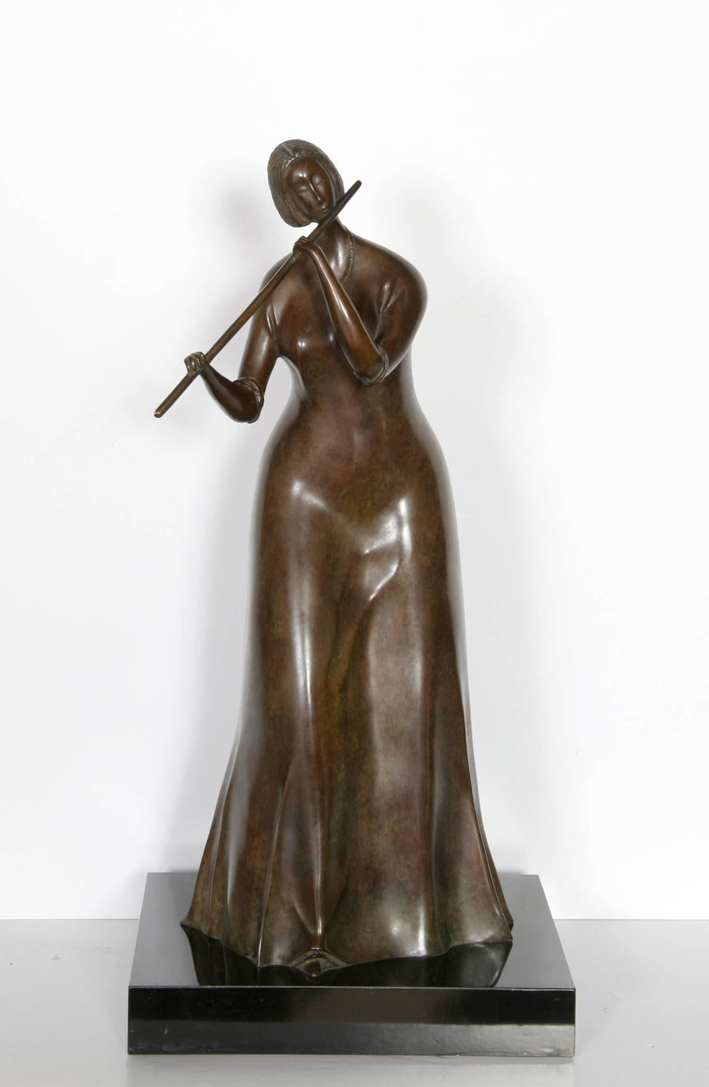 Polychrome Bronze Sculpture Jazz Nightclub Singer Clarinet Player Bruno Luna