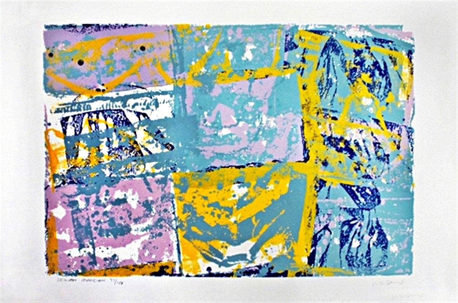 Motif, Gold Abstract African American Artist Viola Leak Woodcut Silkscreen Print