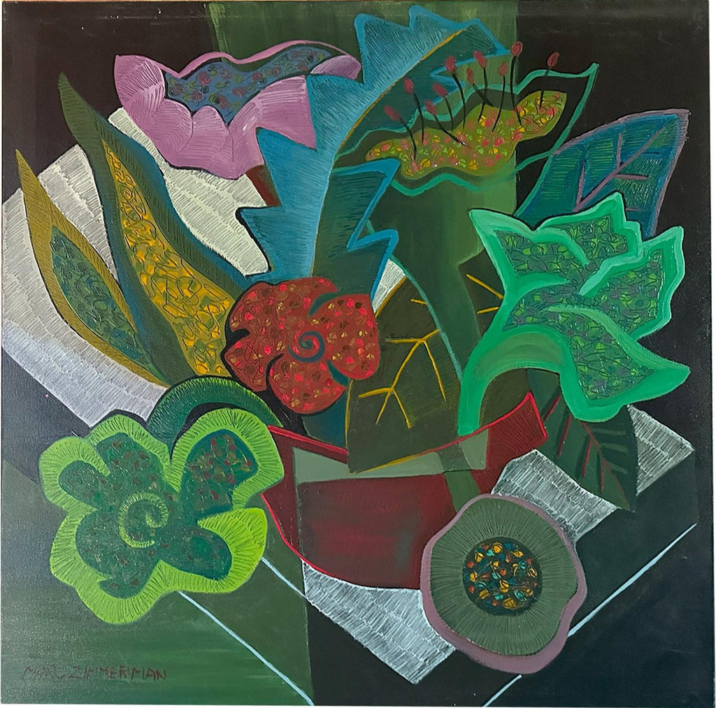 Wild Flowers Vibrant Colorful Modernist Oil Painting