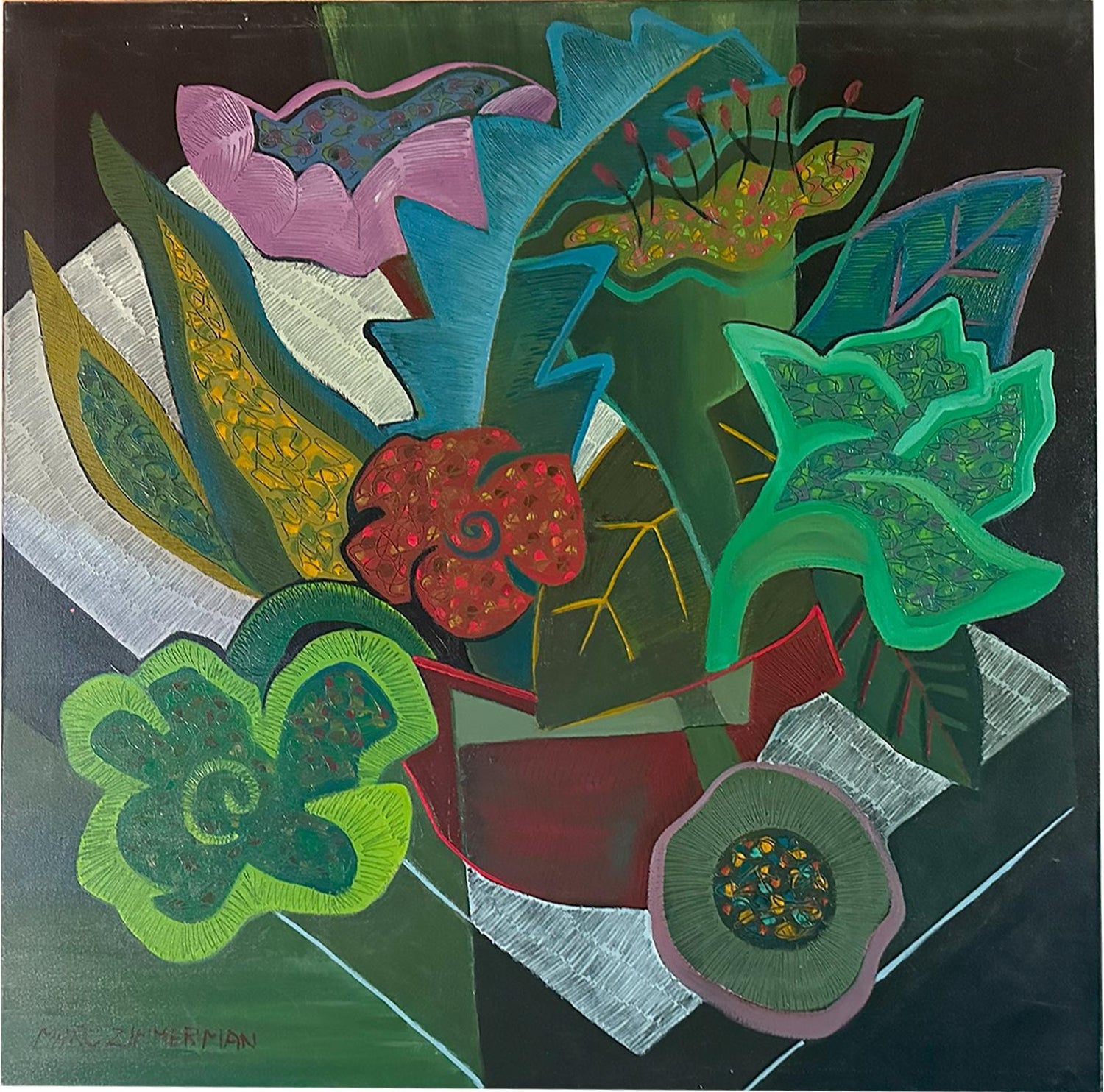 Wild Flowers Vibrant Colorful Modernist Oil Painting