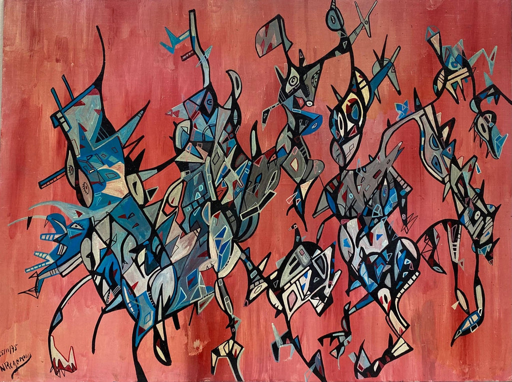 French Surrealist Colorful Futurist Abstract Painting Composition V