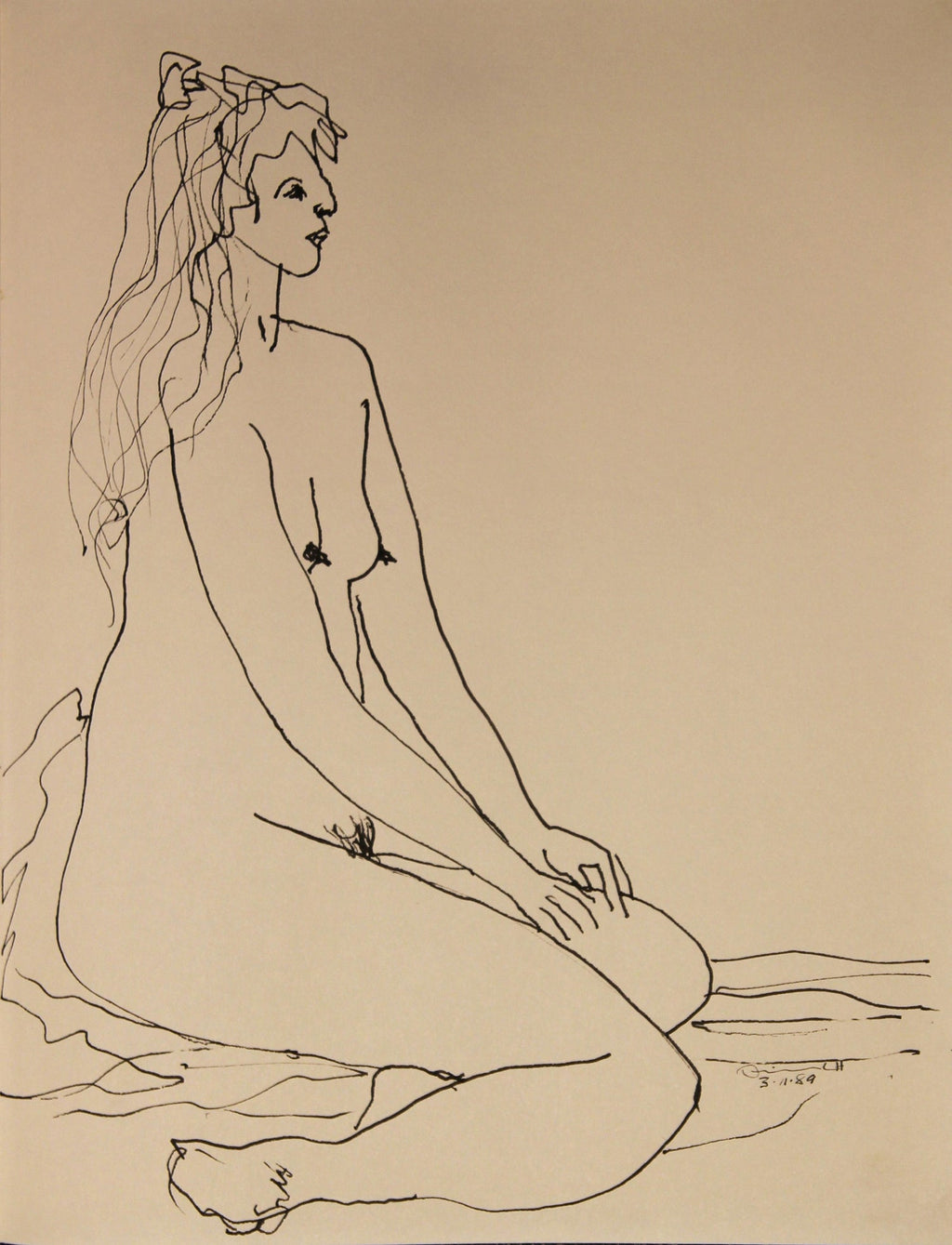 Sitting Nude, Drawing in Ink