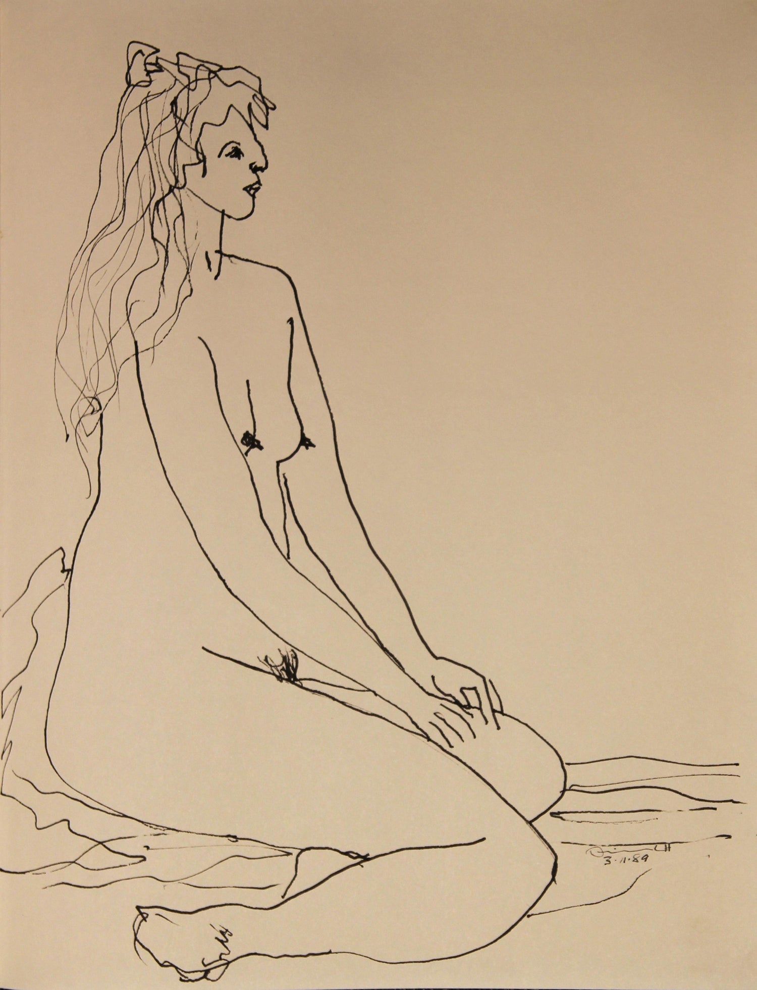 Sitting Nude, Drawing in Ink