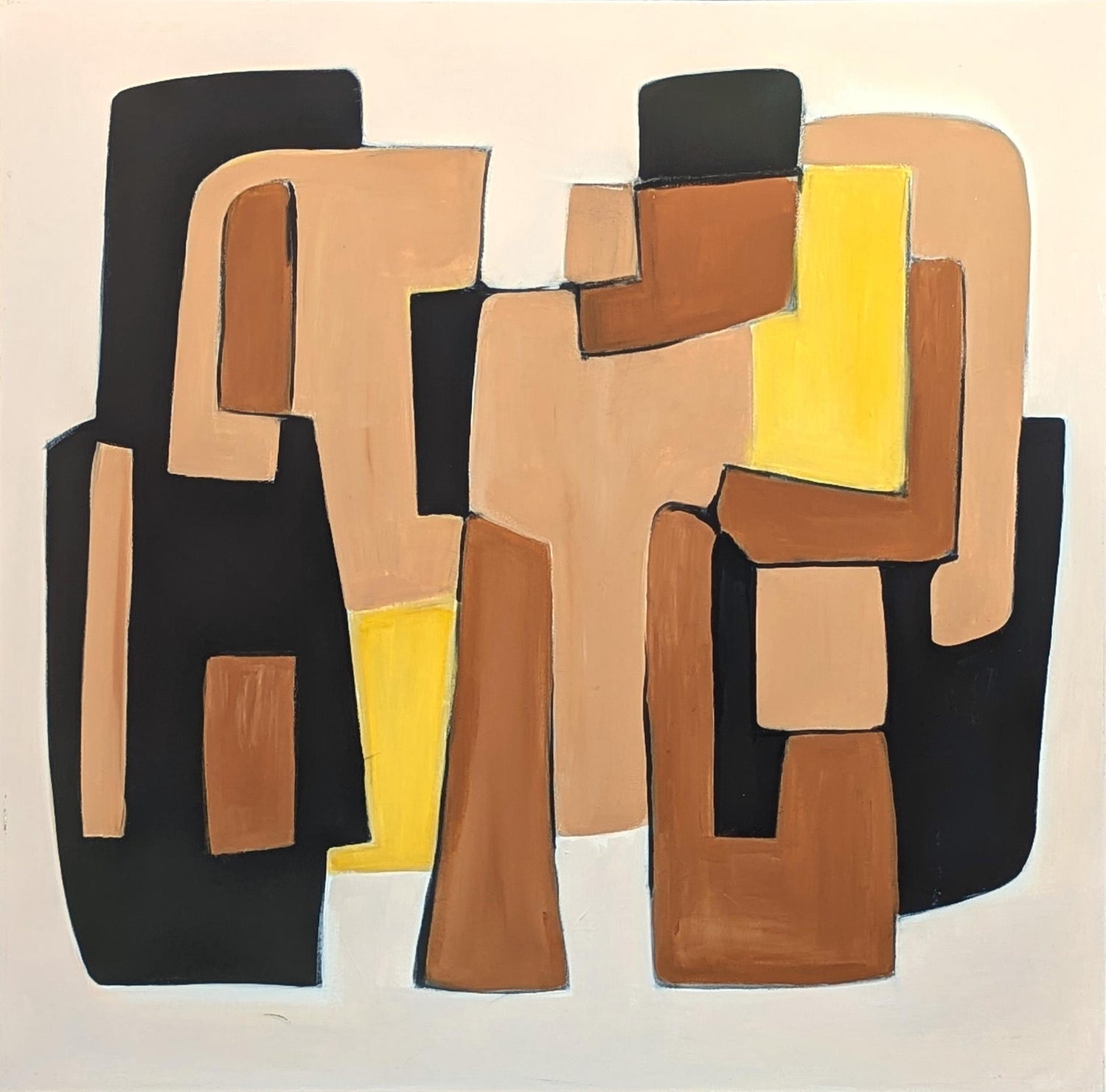 Abstract Orange Squares on Yellow "Spain" Stencilled Letters Mod Oil Painting