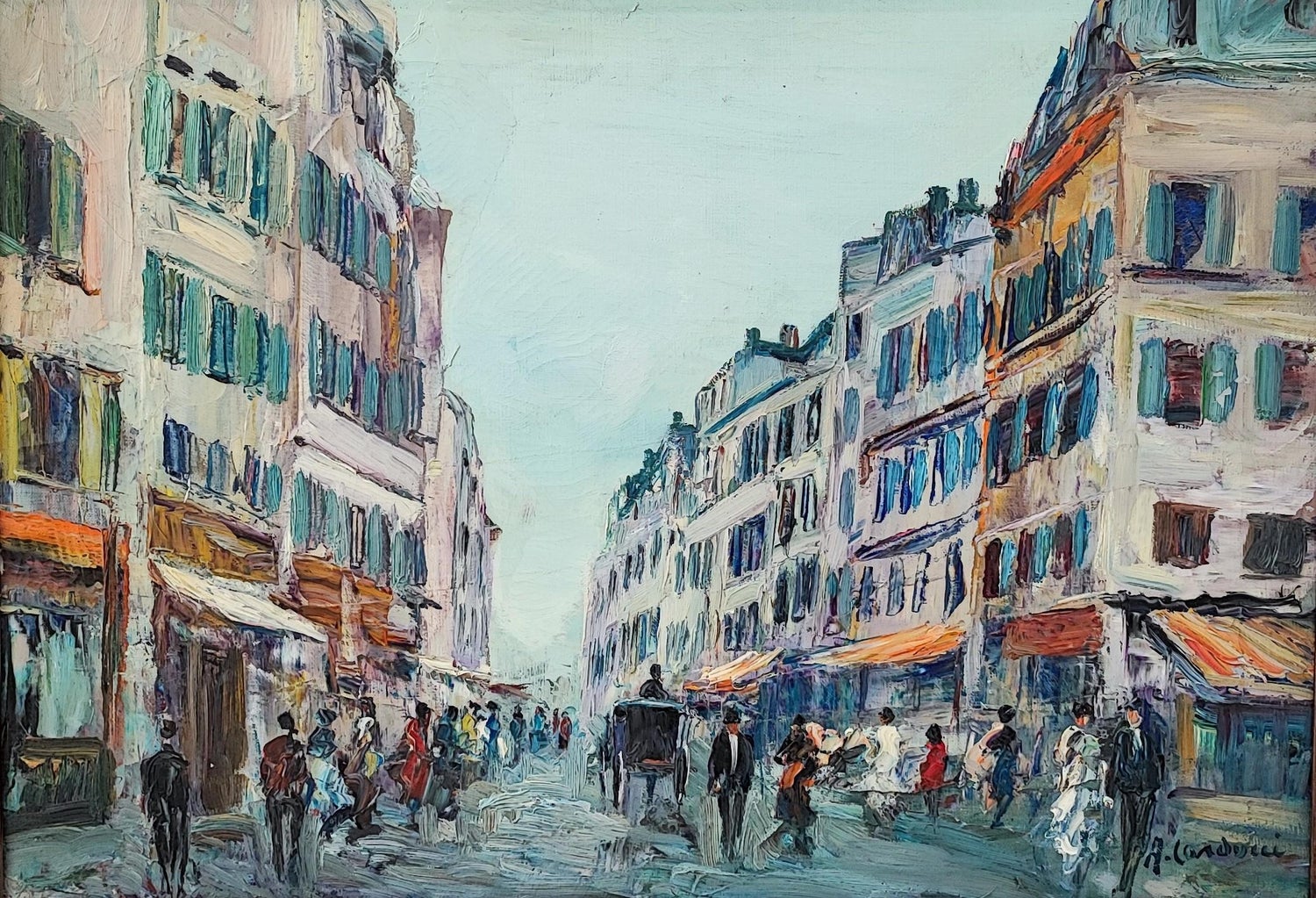 Large Surrealist French Japanese European Cityscape Oil painting Foussa Itaya